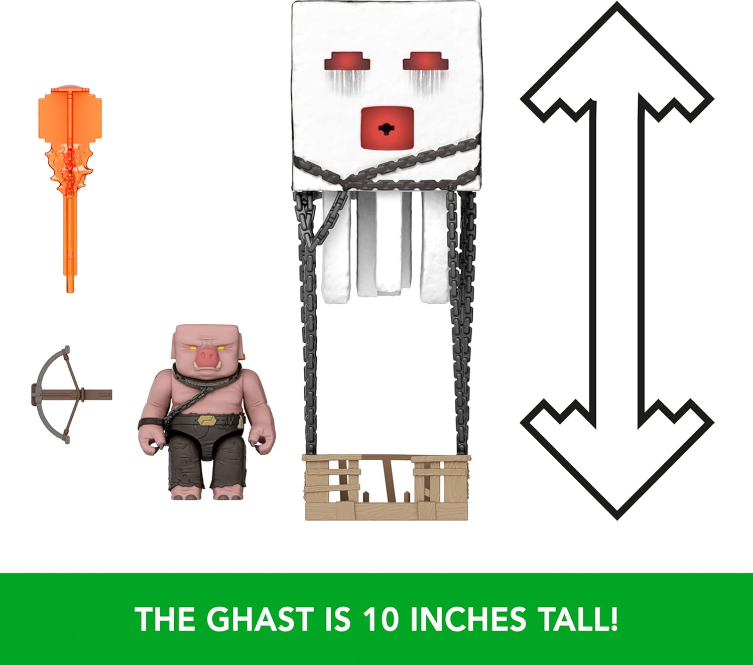 Thumbnail 2 de Mattel Minecraft Figurine Ghast Boules de Feu avec lumières et sons, lanceur et projectile, accompagnée du guerrier piglin – JFB69