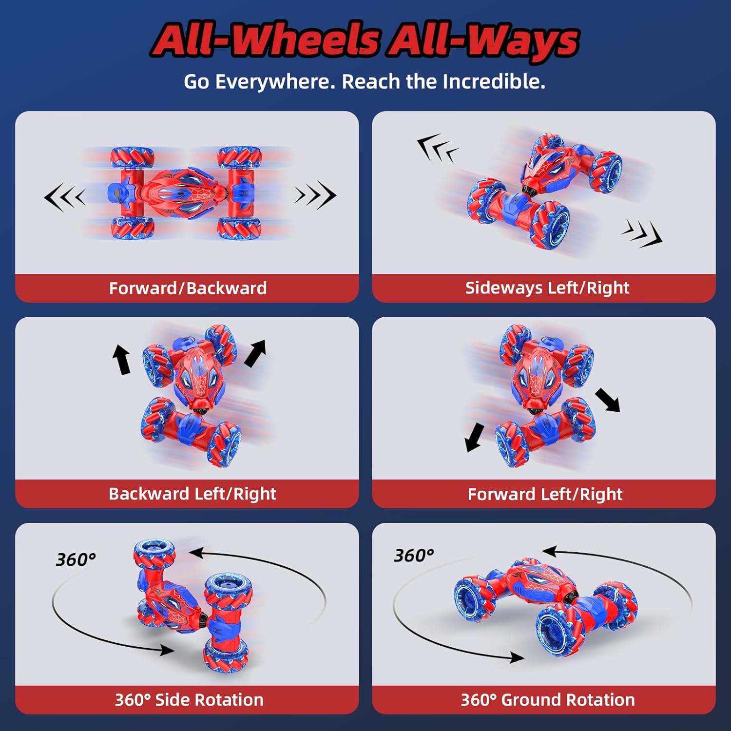 Thumbnail 2 de Unique 4WD 360° Gesture RC Stunt Car: 2 Control Modes, Lights, Music & Spray for Kids 6–12