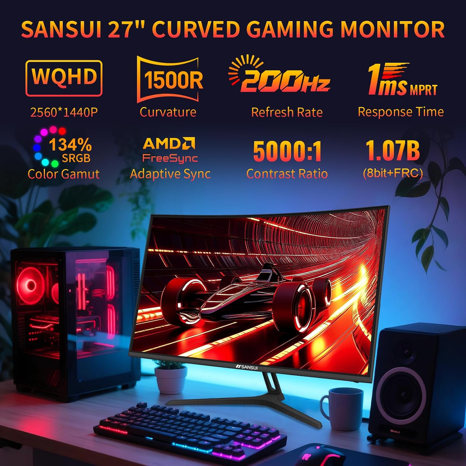 Thumbnail 1 de SANSUI ES-G27C1Q 27-Inch Curved WQHD Gaming Monitor, 200Hz, FreeSync