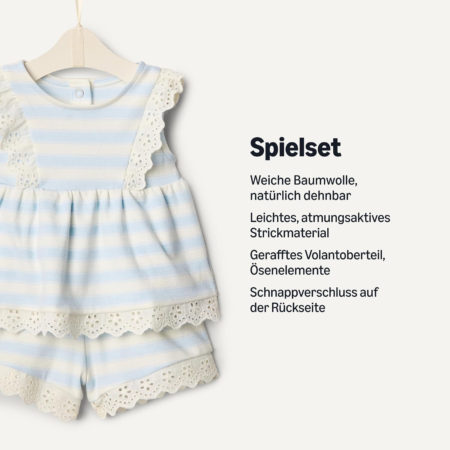 Detalle 2 de Amazon Essentials x Sofia Grainge Baby – Mädchen Spielset aus Baumwoll-Top mit Lochstickerei und Shorts