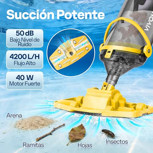 Detalle 2 de VIVOHOME 278 cm: Aspirador de Piscina Inalámbrica con Succión Potente (4200 LPH) para Espacios Amplios