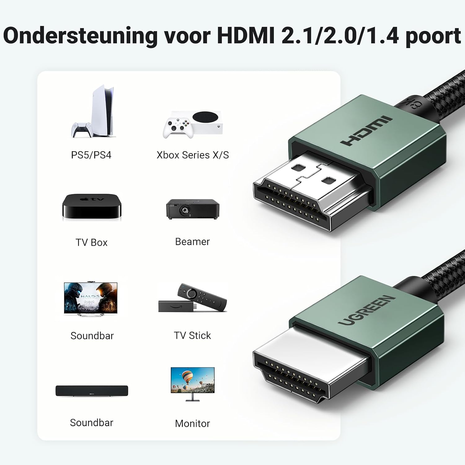 Detalle 2 de UGREEN HDMI 2.1-kabel van 5 m, slank, 48 Gbps, 8K/60 Hz en 4K/120 Hz