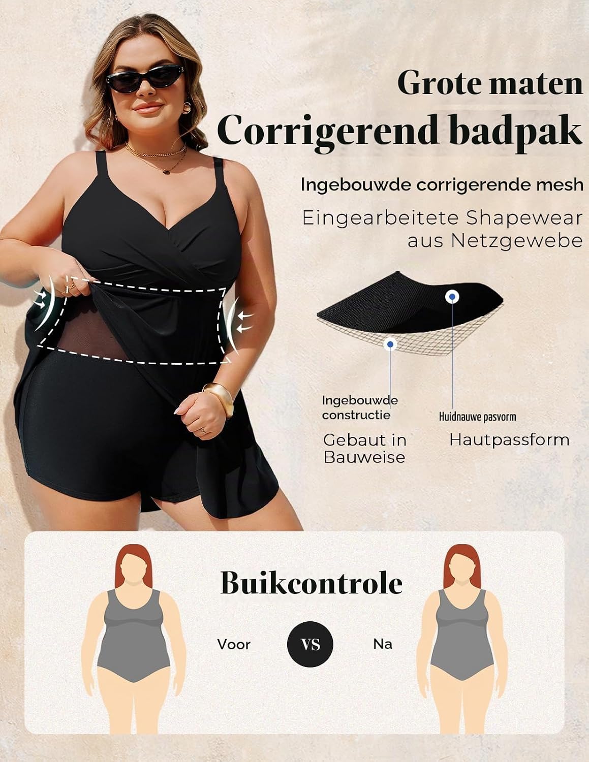 Thumbnail 2 de Hanna Nikole badpak voor dames in grote maten met crossover en zwemshorts