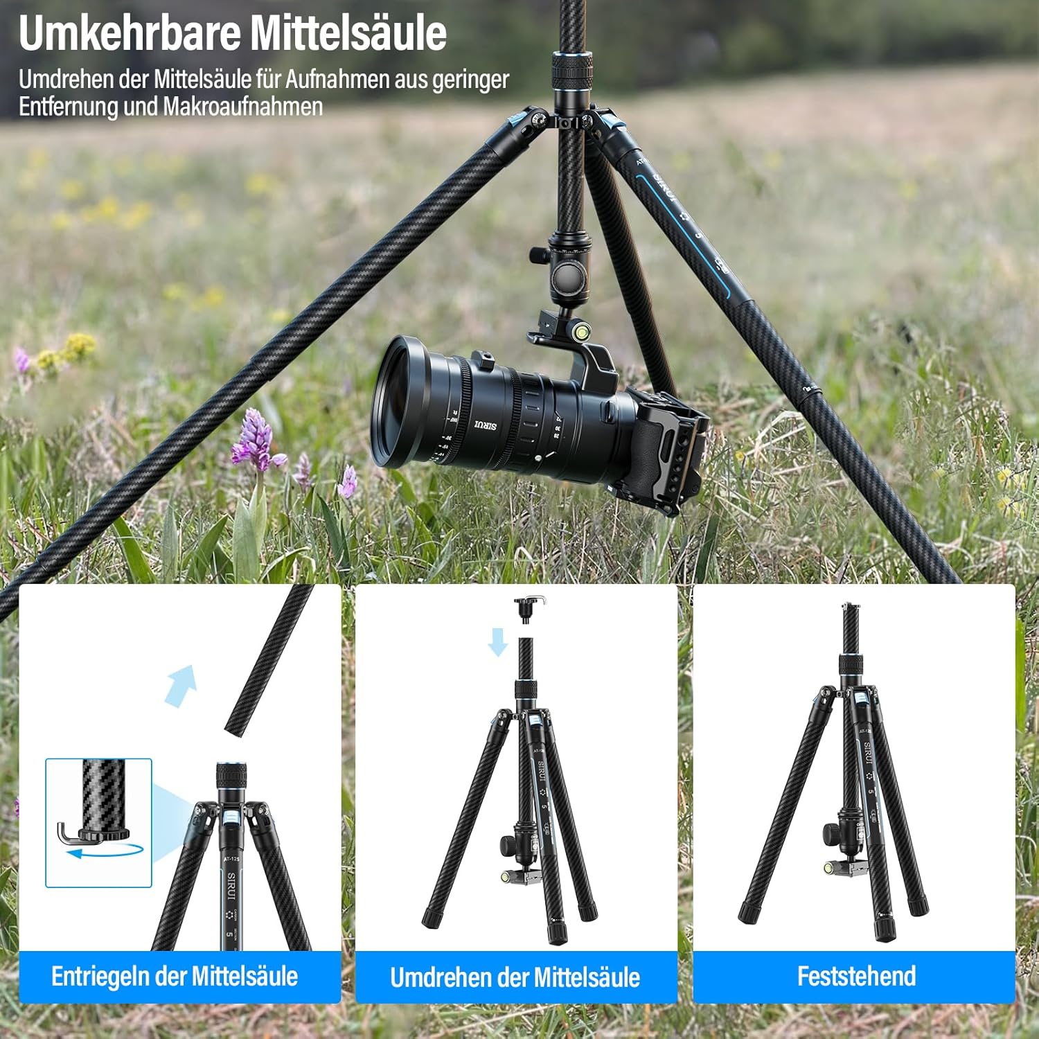 Thumbnail 4 de SIRUI Carbon Traveler X-III Reisestativ mit BG40 360° Kugelkopf – 152 cm, 900 g, max. Traglast 10 kg