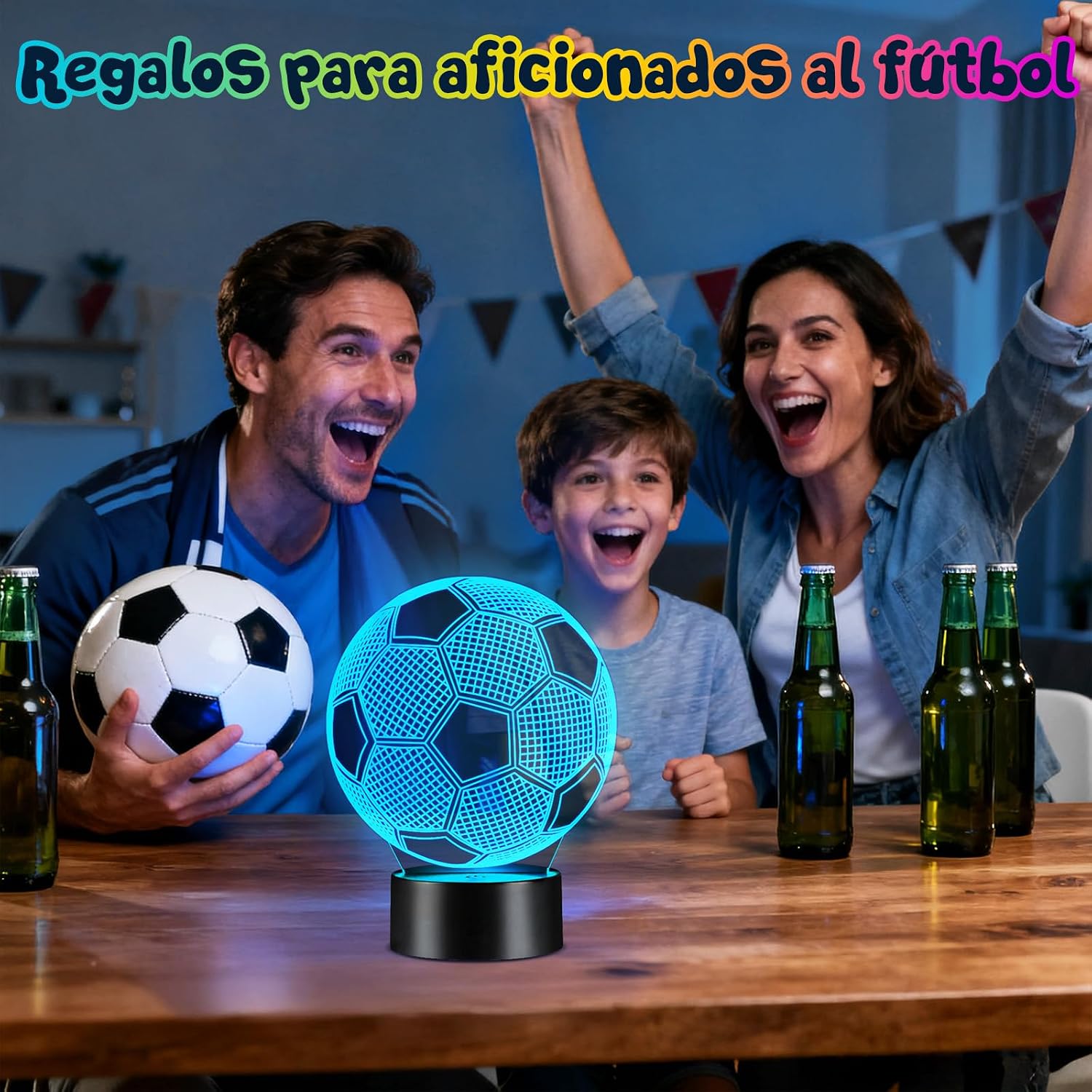 Thumbnail 5 de Linkax Luz Nocturna 3D Fútbol Infantil: Ilusión Óptica, 16 Colores y Control Remoto