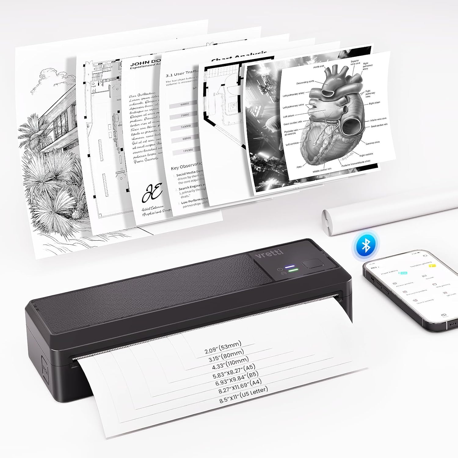 Detalle de vretti Portable Printer Wrieless, P83 Inkless Printer