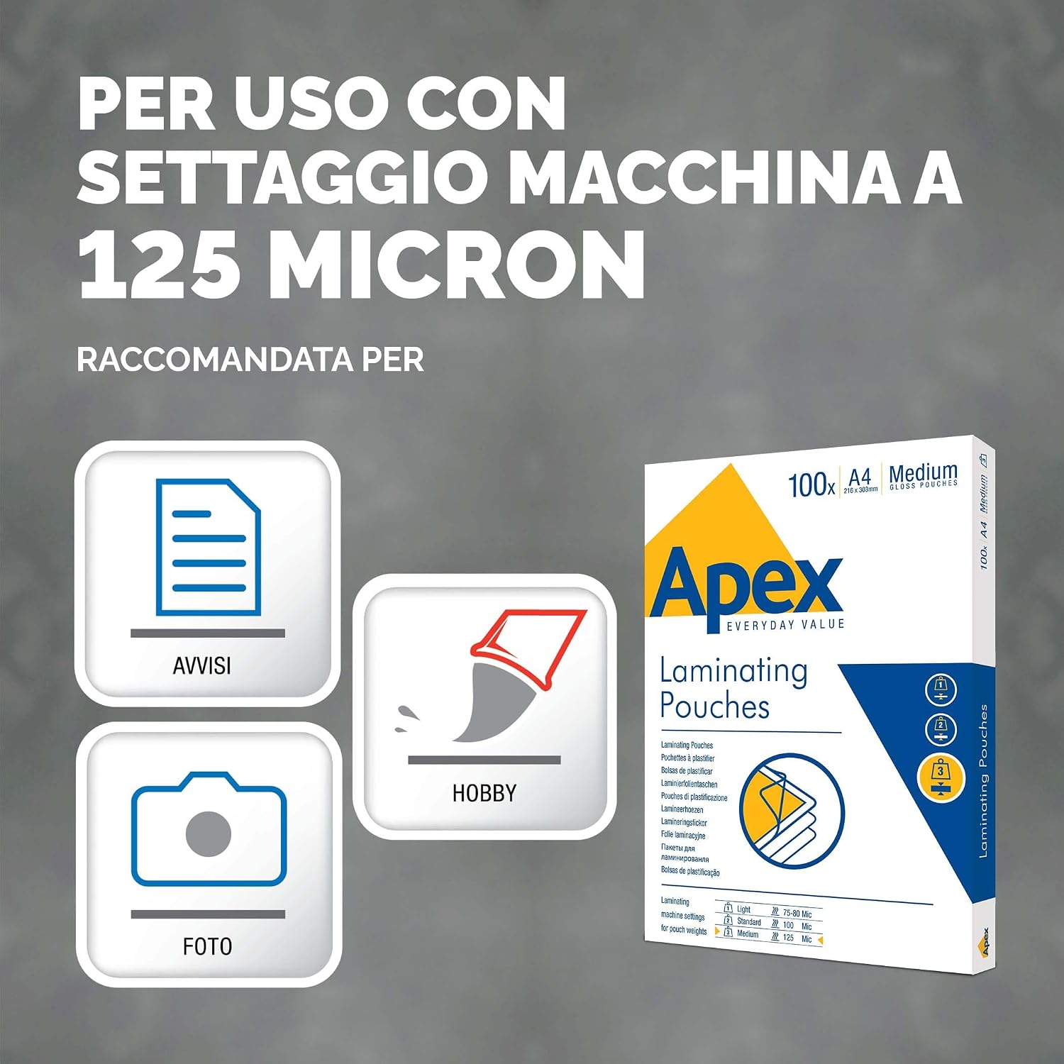 Detalle de Fellowes Apex Pouche per Plastificazione A4, Finitura Lucida, 100 Fogli – Medio spessore (250 micron)
