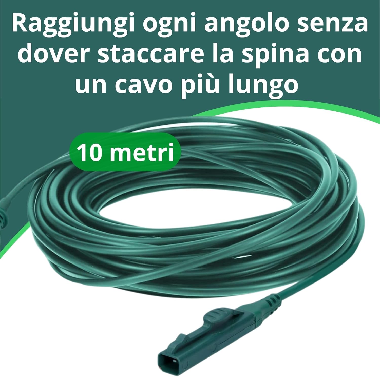 Detalle de NAMAI Cavo Folletto VK140 / VK150, 10 metri, Verde – Compatibilità VK140/VK150, resistente e facile da sostituire