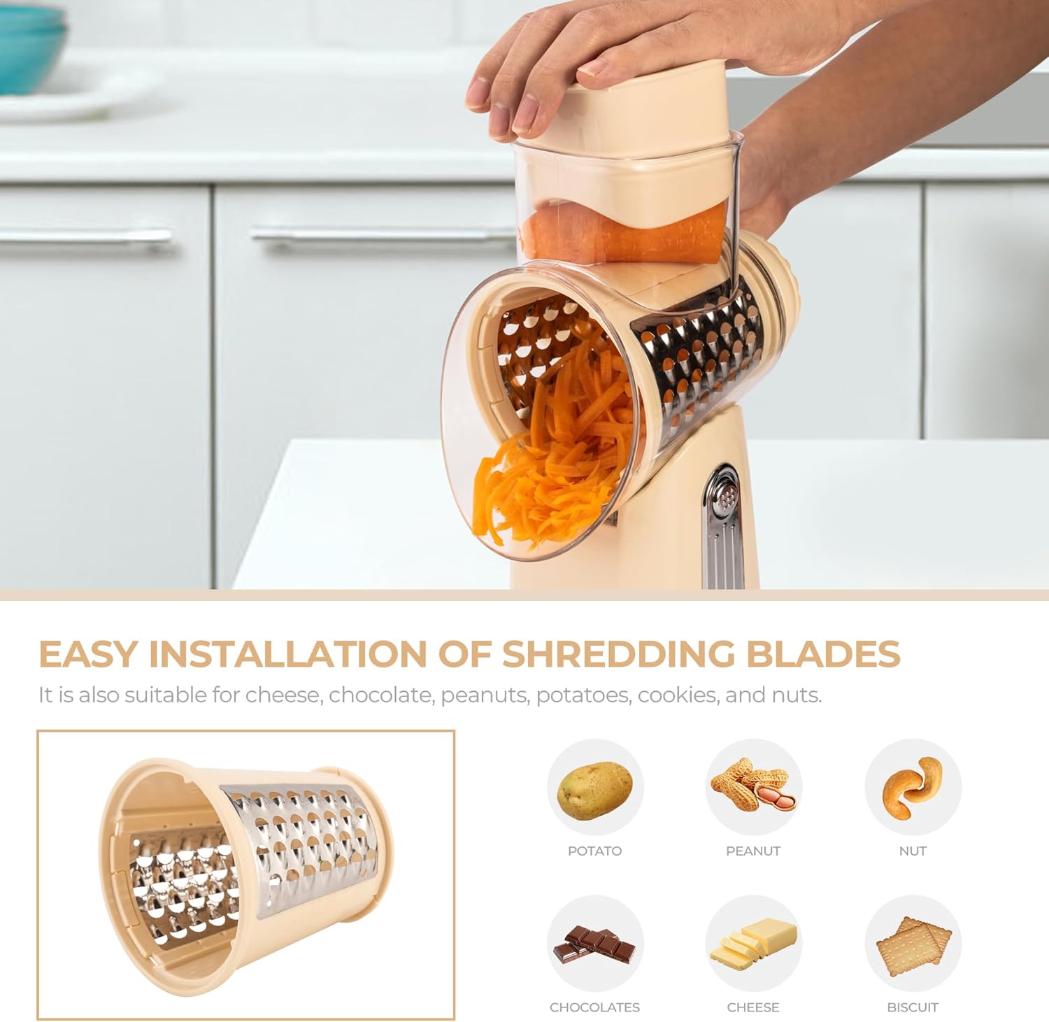 Thumbnail 4 de SUSTEAS Rotary Cheese Grater 5-blade 🧀