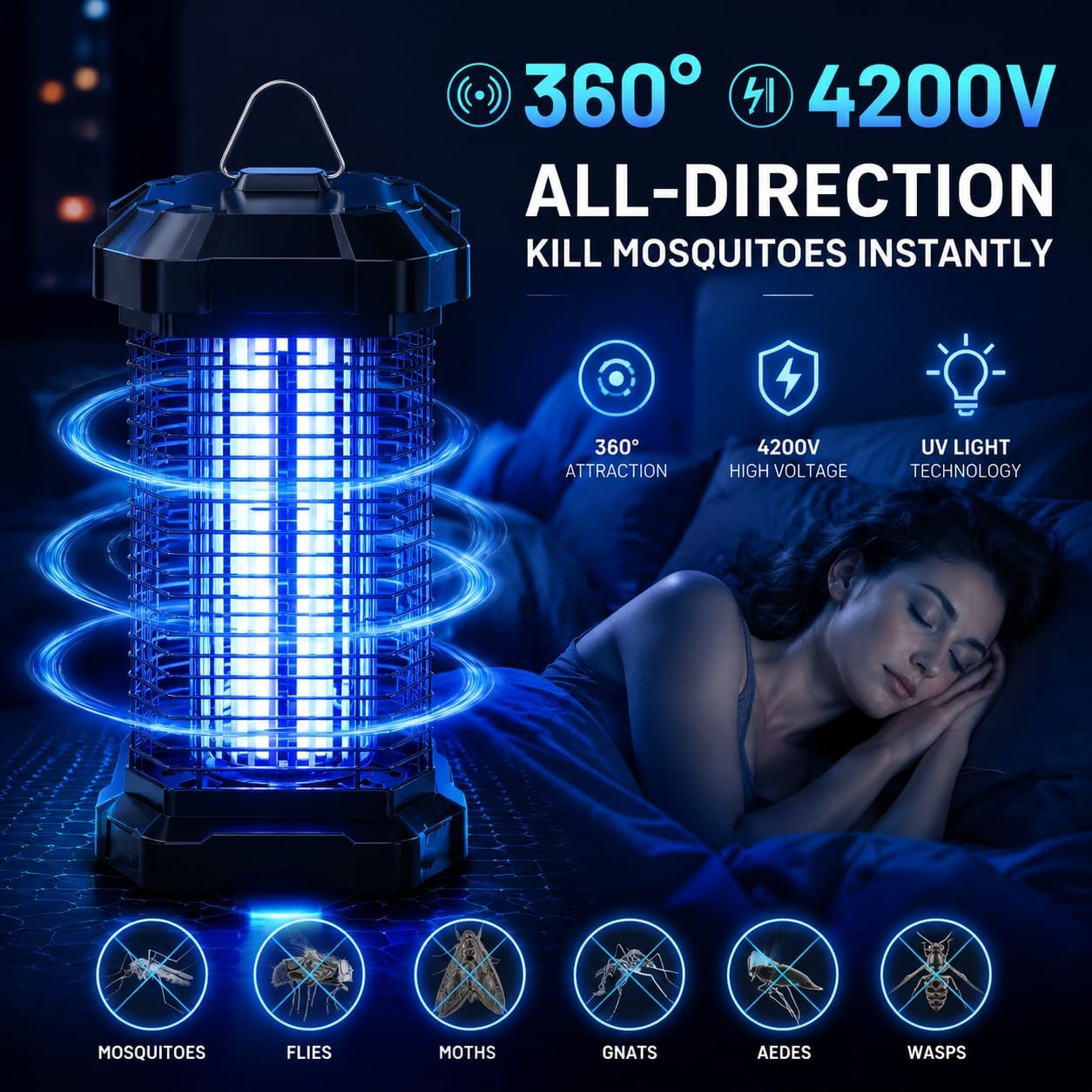 Thumbnail 4 de Jawlark Bug Zapper Outdoor: 4200V Electric Mosquito Zapper with 5ft Cord and IP44 Waterproof Design