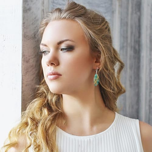 Thumbnail 2 de Dragon Porter Style 22, boucles d’oreilles pendantes florales turquoise et jaune, 3 cm