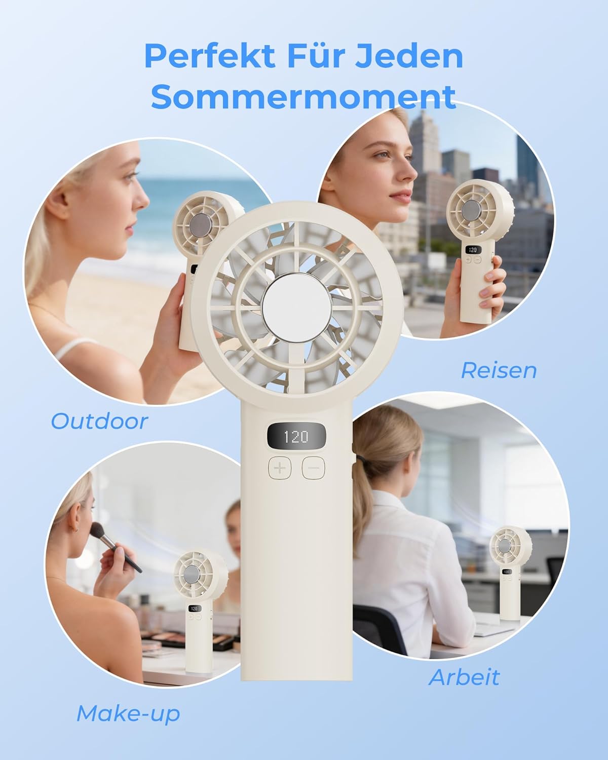 Thumbnail 5 de LUXVANO Handventilator (120 Stufen) mit LED-Display, Sicherheitsverriegelung und 3000 mAh Akku – USB Mini Ventilator in Beige