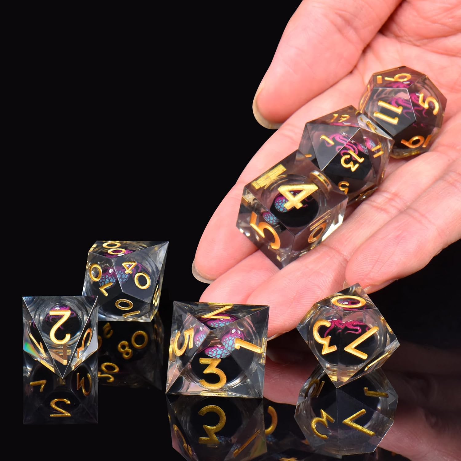 Thumbnail 3 de ORUZA 7 PCS S Dragon Eye DND Dice Liquid Core Resin Set