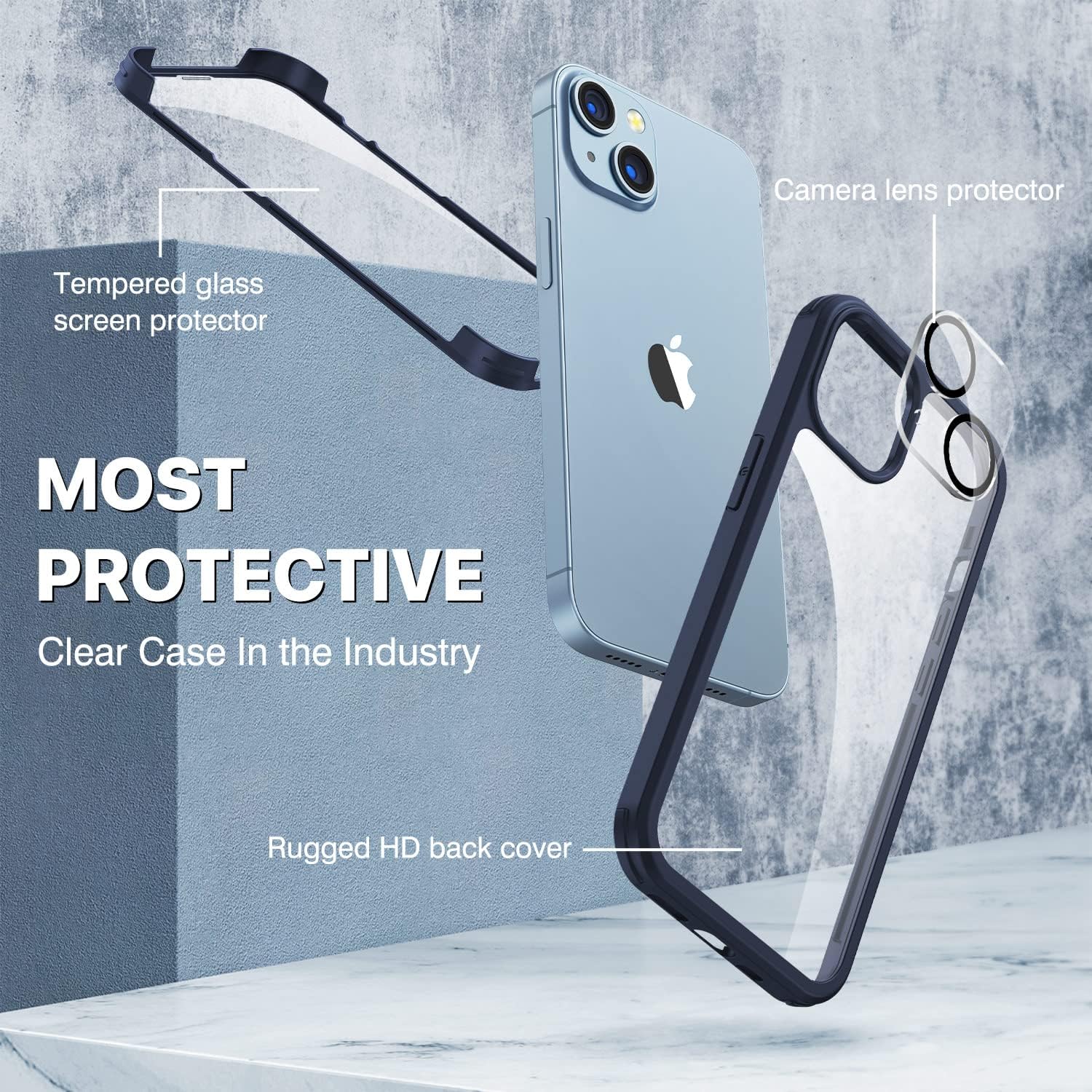 Thumbnail 2 de CENHUFO iPhone 14 Case with Built-in Glass Screen Protector and Camera Lens Shield – Ocean Blue
