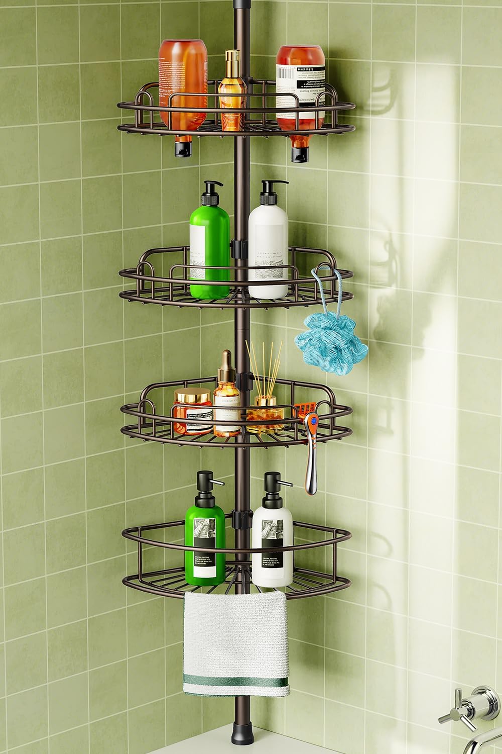 Thumbnail 6 de HAMITOR Telescopic Shower Caddy Corner Storage – No-Drill Stainless Steel 4-Tier Shelving for Small Bathrooms