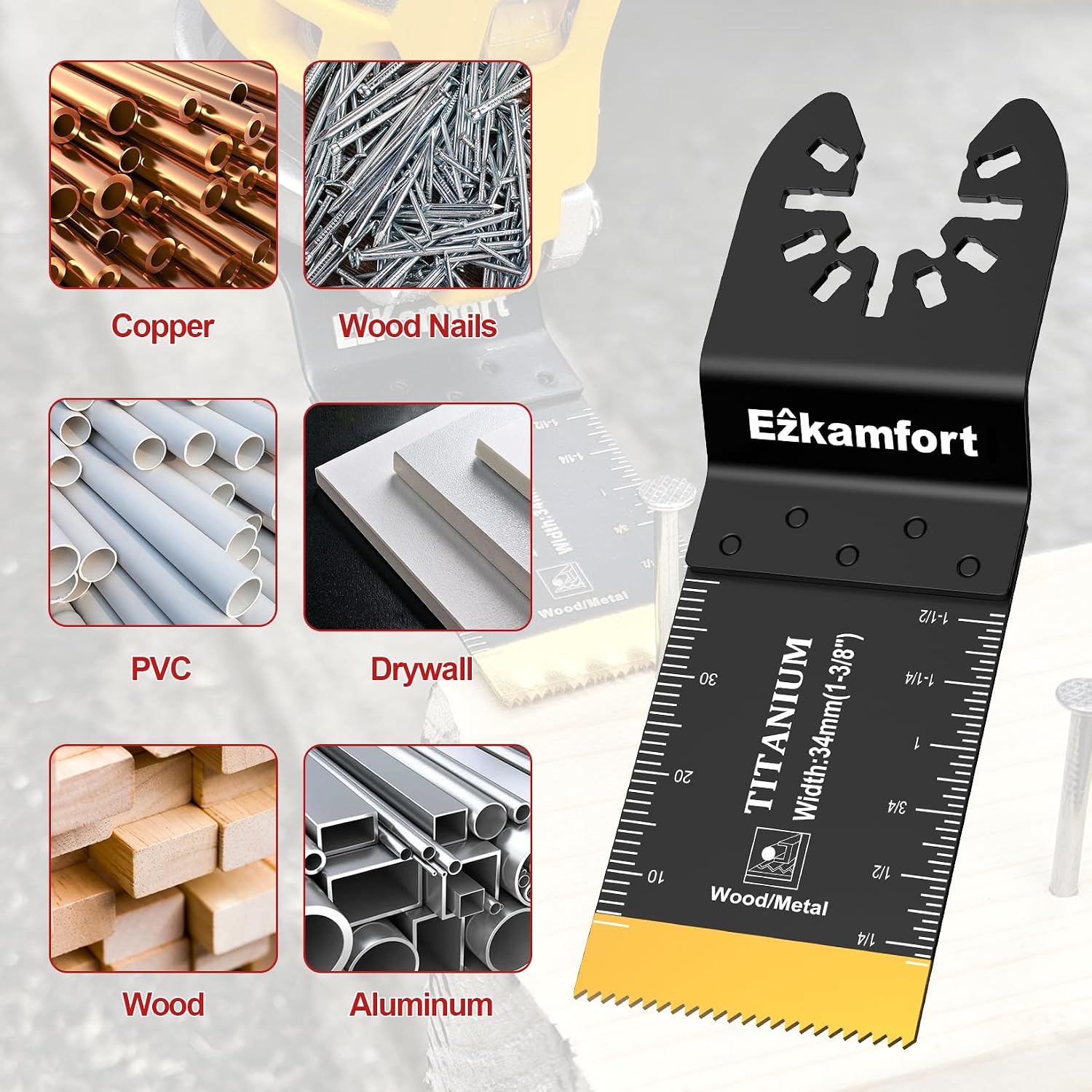 Detalle 2 de EzKamfort 29-teilige Multitool-Sägeblatt-Sets (oszillierend) – Zubehör für Holz, Kunststoff und Metall