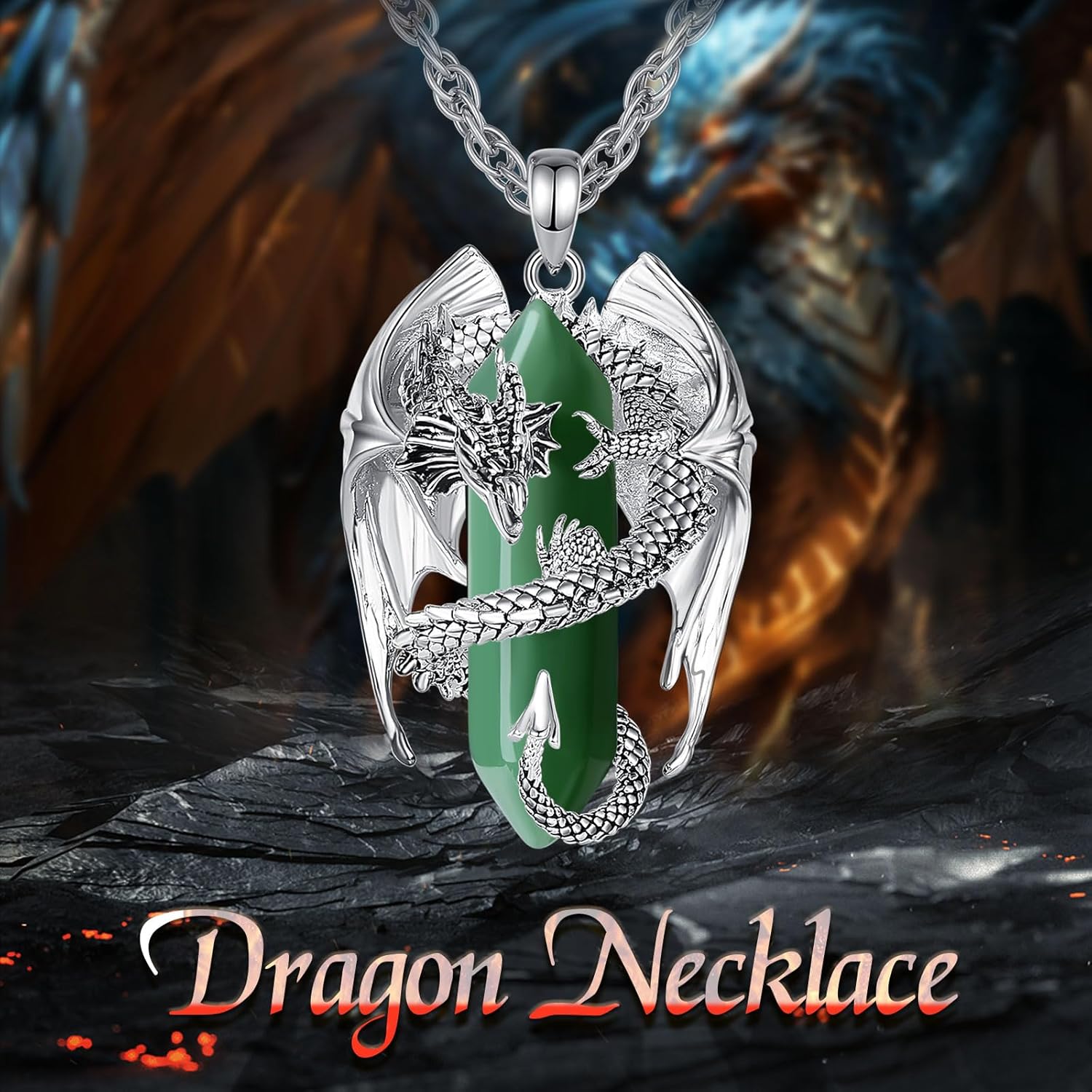 Thumbnail 6 de INFUSEU Kristall Drachen Kette – Nordischer Drache, sechseckiger Edelstein Anhänger