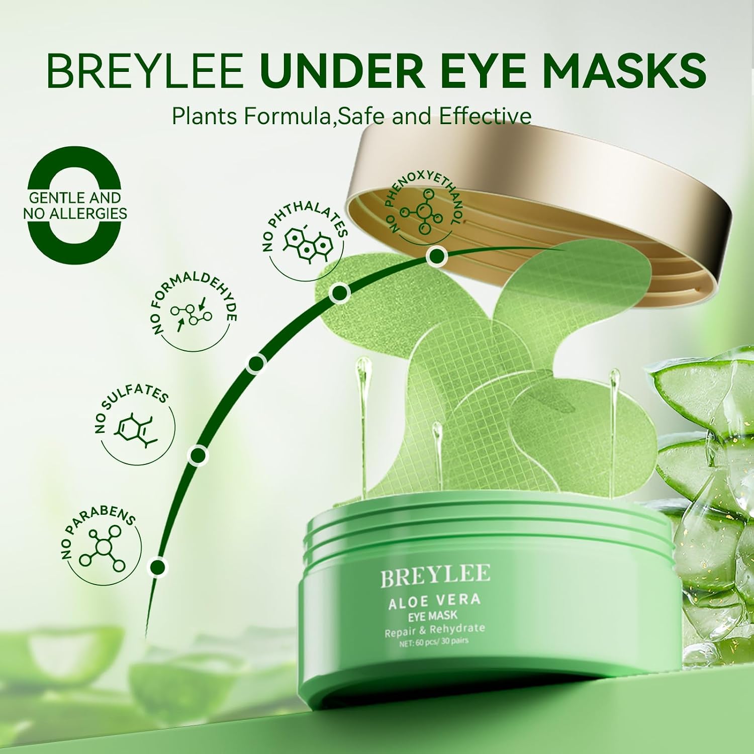 Detalle 2 de BREYLEE Aloe Vera Eye Masks 60 pcs