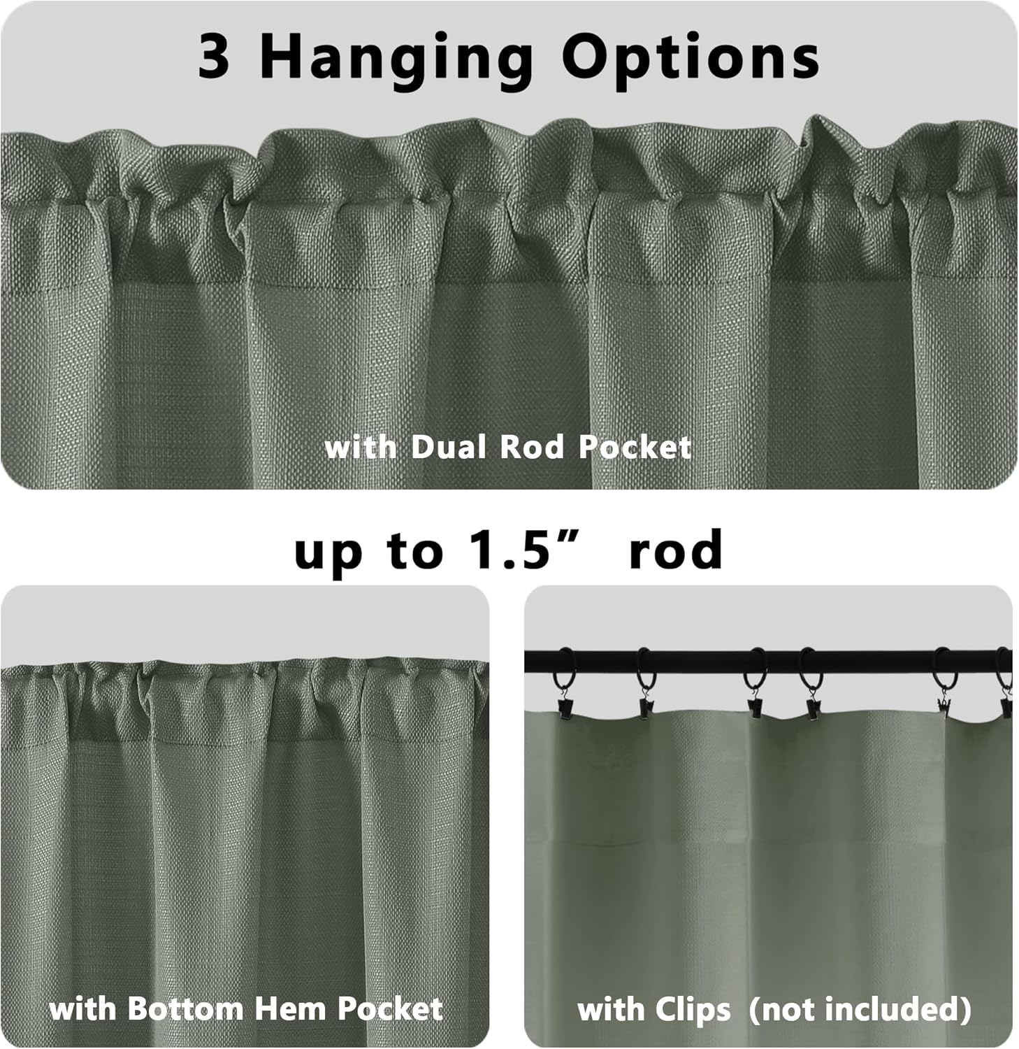 Thumbnail 3 de Gwine Sage Green Curtains 72" 2-panel set 🪟