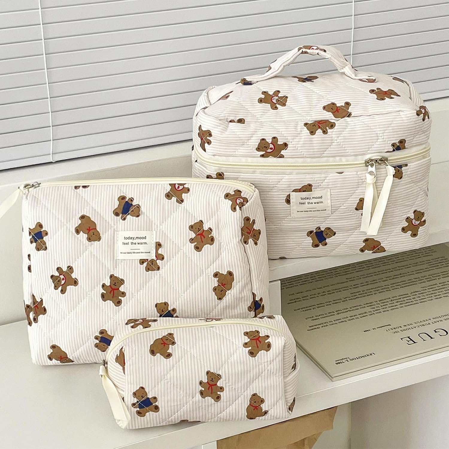 Thumbnail 2 de Aucuu Beauty Case 3 Pezzi Floreale Grande Capacità: Borse da Toilette trapuntate in cotone morbido