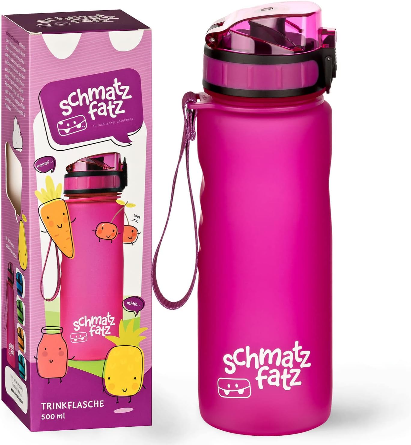 Detalle de schmatzfatz Kinder-Trinkflasche 0,5 L auslaufsicher mit Fruchteinsatz (BPA-frei)