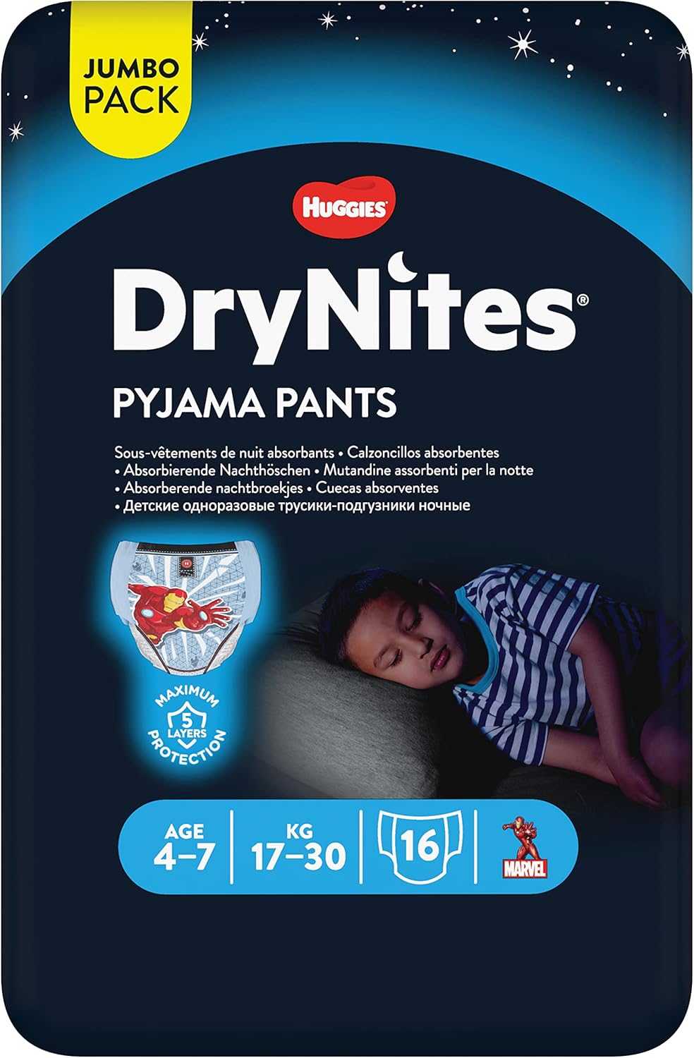Thumbnail 6 de DryNites saugfähige Nachtwindeln bei Bettnässen – Jungen, 4–7 Jahre, 64 Stück (Jumbo Monatsbox) mit Disney-Design