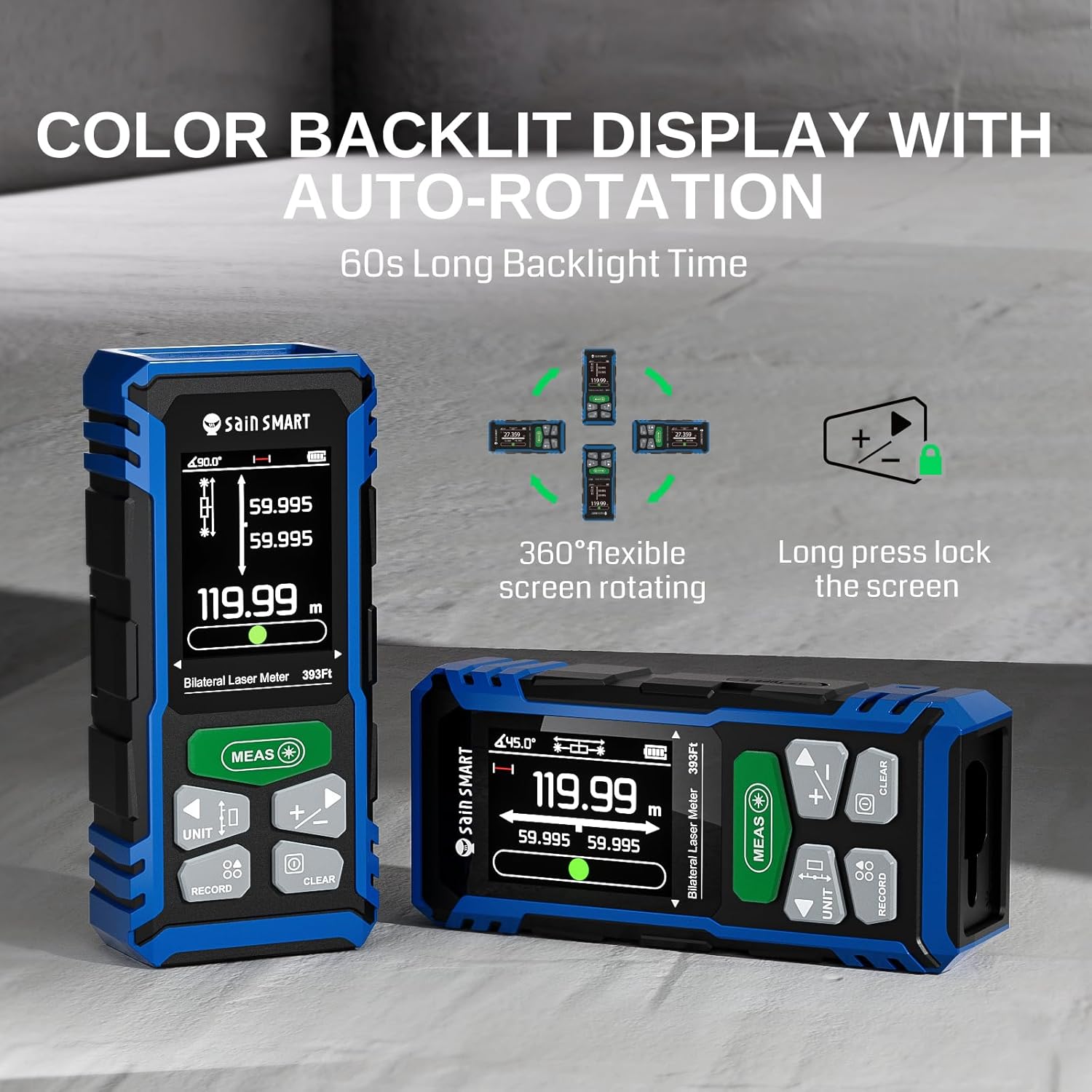Thumbnail 5 de SainSmart doppio misuratore laser ricaricabile fino a 120 m con LCD retroilluminato