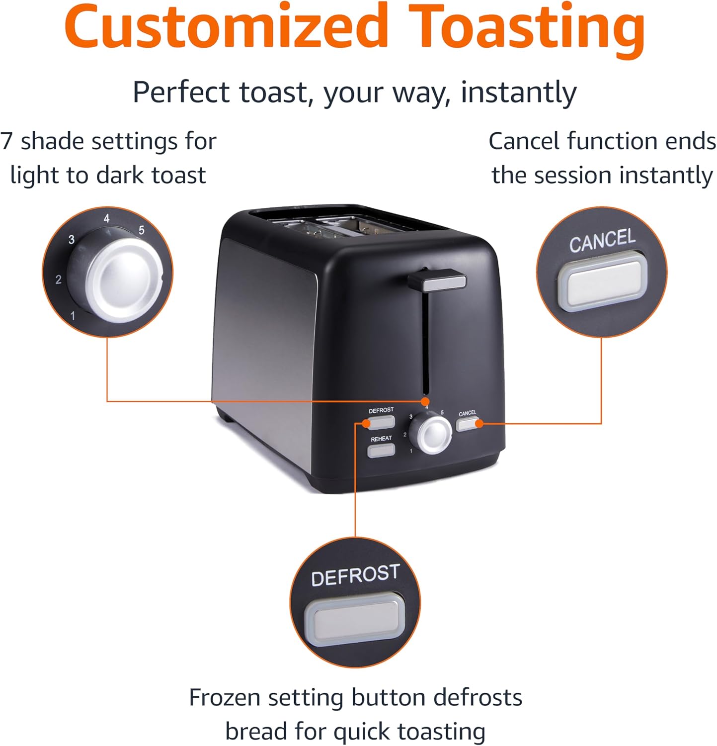 Thumbnail 1 de Amazon Basics 2-Slice Toaster with Extra-Wide Slots, 7 Shade Settings and Removable Crumb Tray