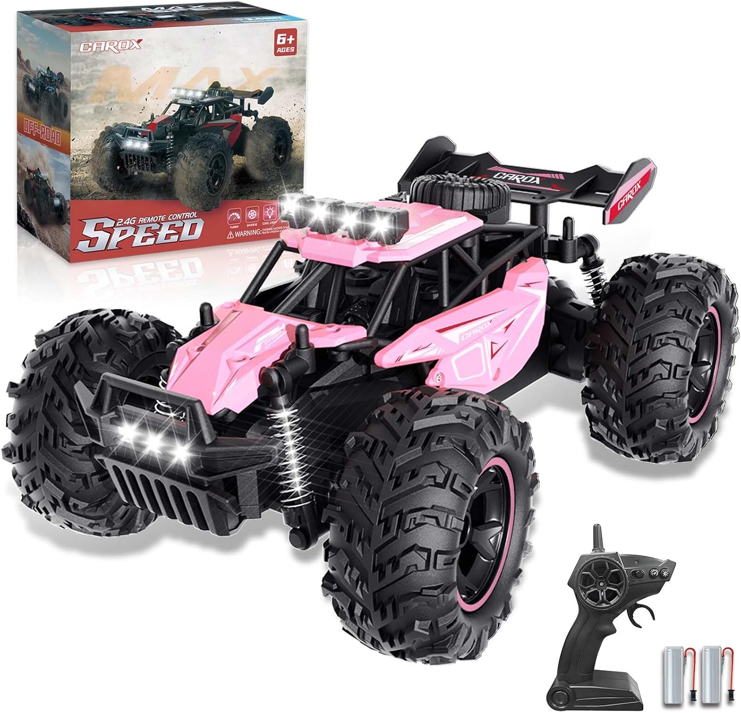 Detalle de Carox ferngesteuertes Auto für Mädchen ab 6 – Pinkes Geländewagen-RC mit 2 Akkus, 25 km/h, 2.4 GHz