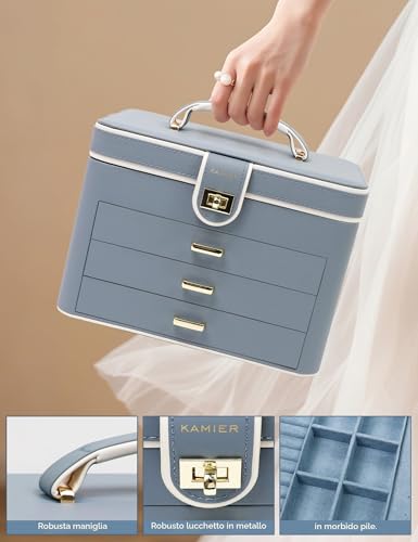 Detalle de KAMIER Scatole per gioielli da donna a 4 strati con specchio e 3 cassetti