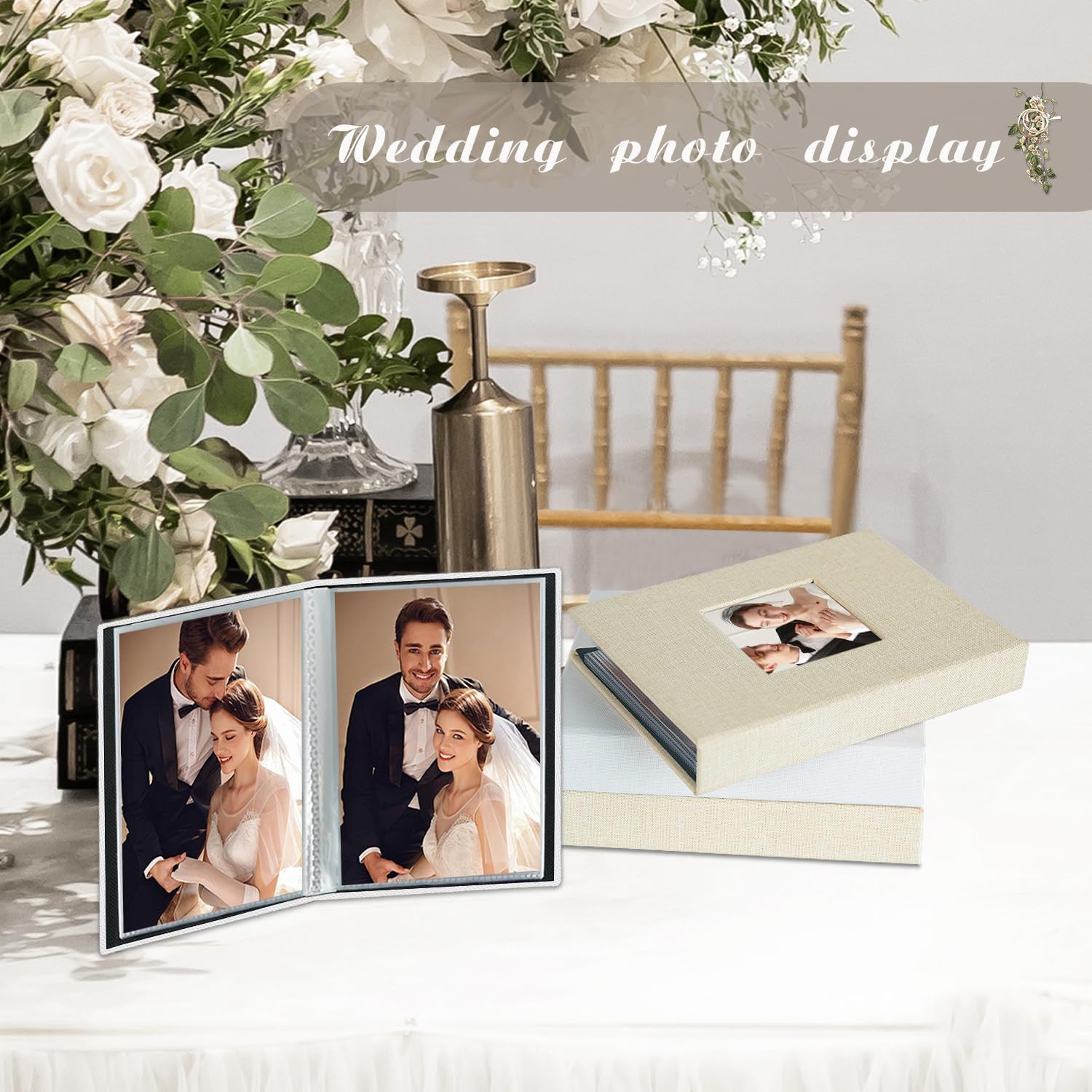 Detalle 2 de Miaikoe Small Photo Album 6x4in, 2 Packs (100 Pockets) Linen Top Loading 4x6 Album – White