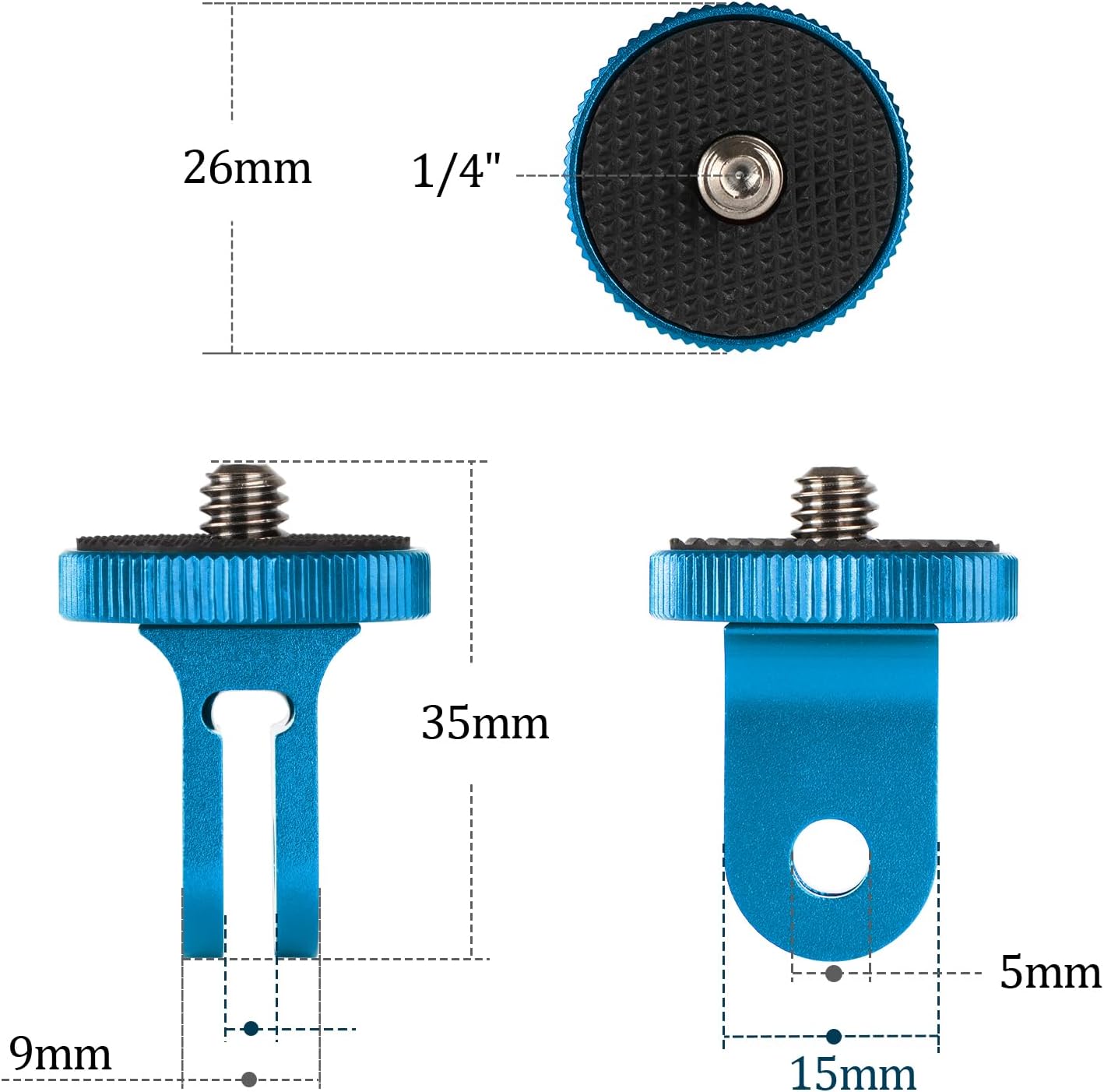 Thumbnail 1 de HSU Aluminium 1/4 Zoll Kamerahalterung & Stativadapter für Action-Cams (2er-Set, blau)