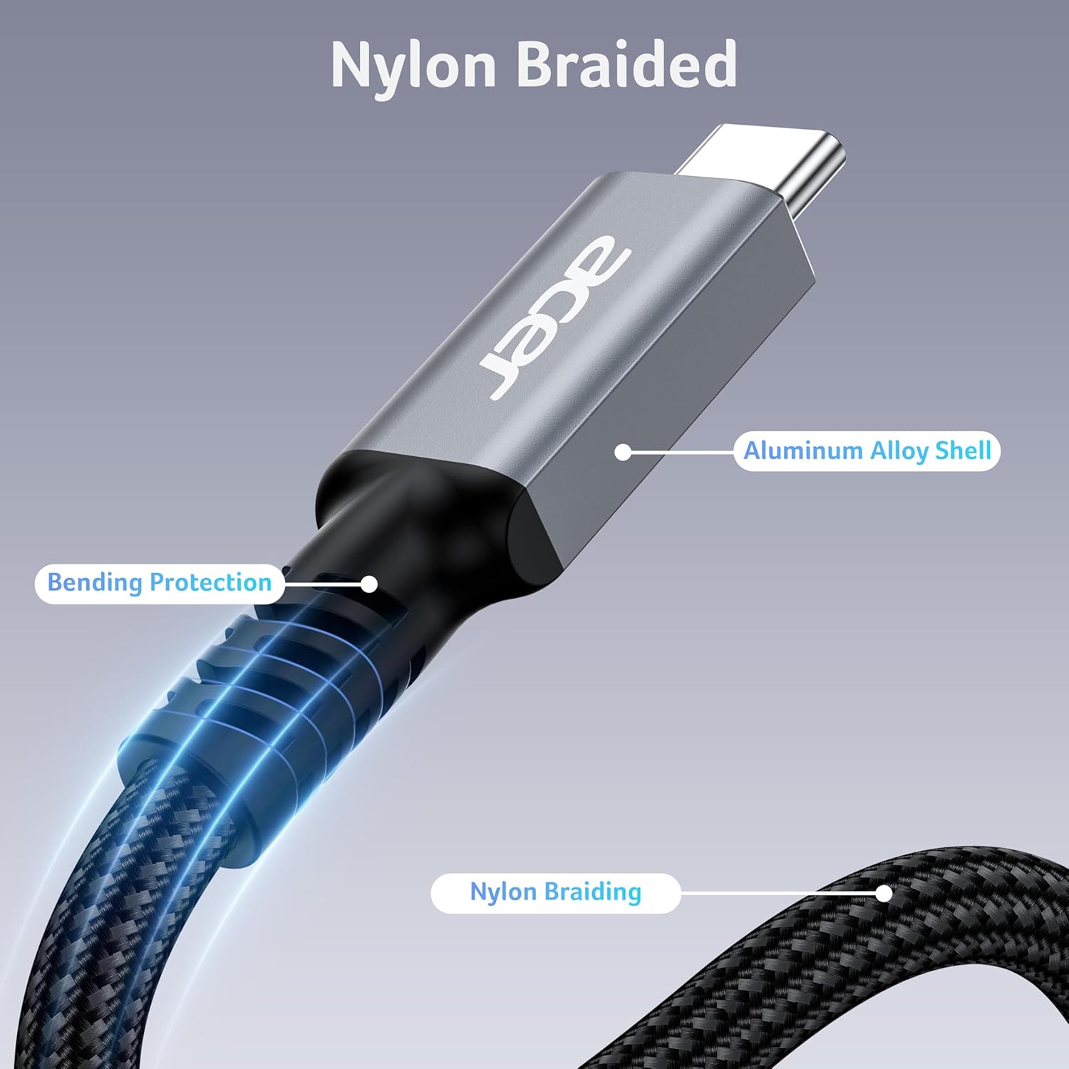 Detalle de Acer USB4 USB-C Cable 1m (40Gbps, 240W PD, 8K HDR to 60Hz, Thunderbolt compatible)