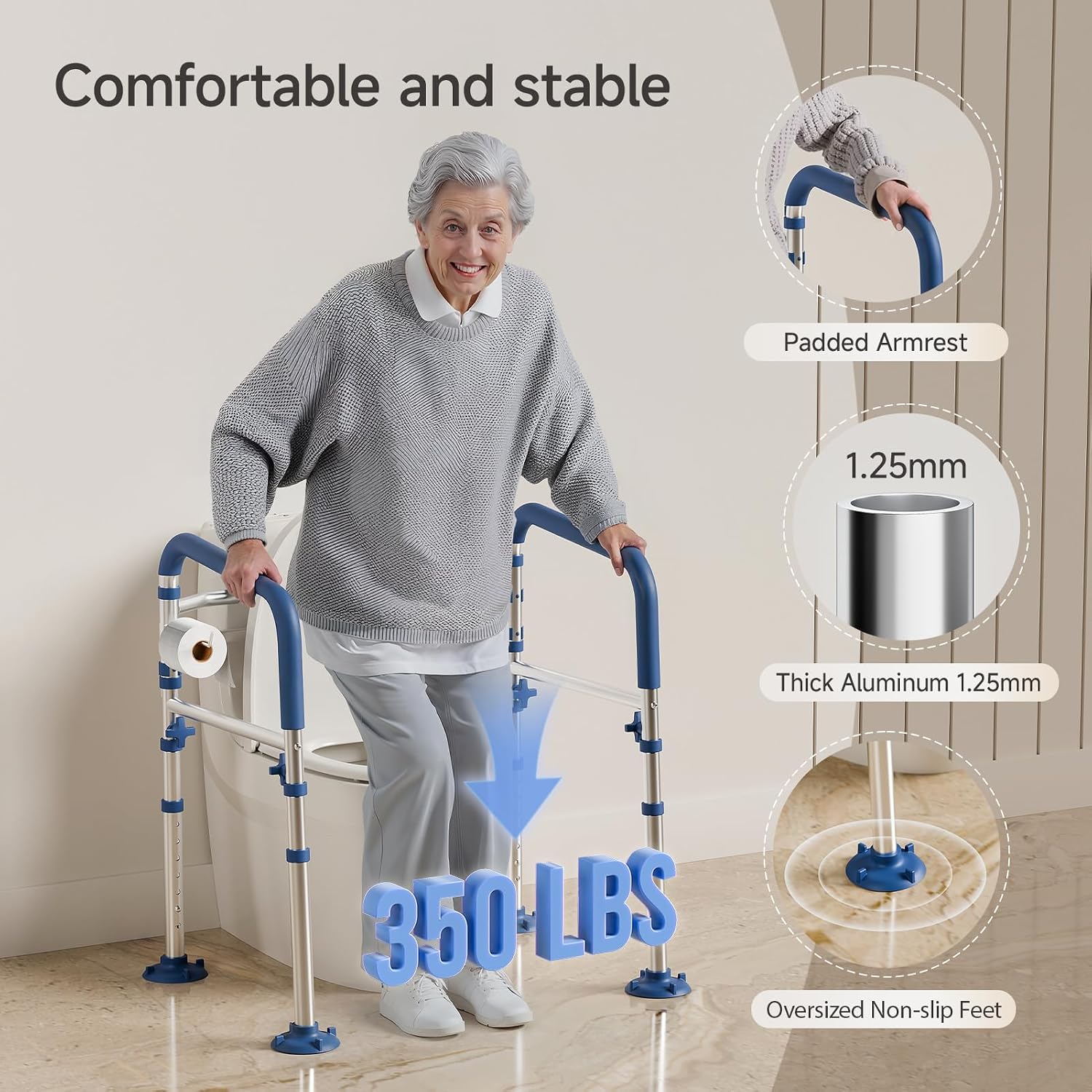 Detalle de Loyoda Toilet Safety Rails for Seniors: Height and Width Adjustable Frame with Foldable Design