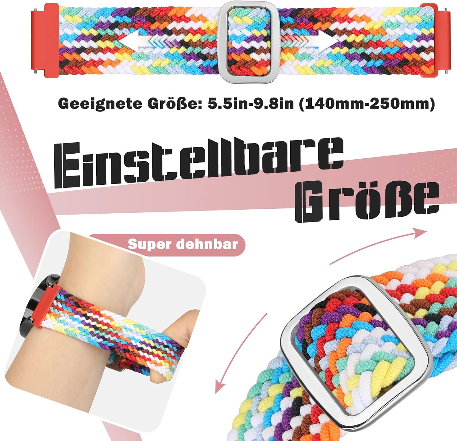 Thumbnail 2 de Yunshare geflochtenes elastisches Uhrenarmband mit Schnellverschluss (18/19/20/22/24 mm) – 3er-Set Nylon