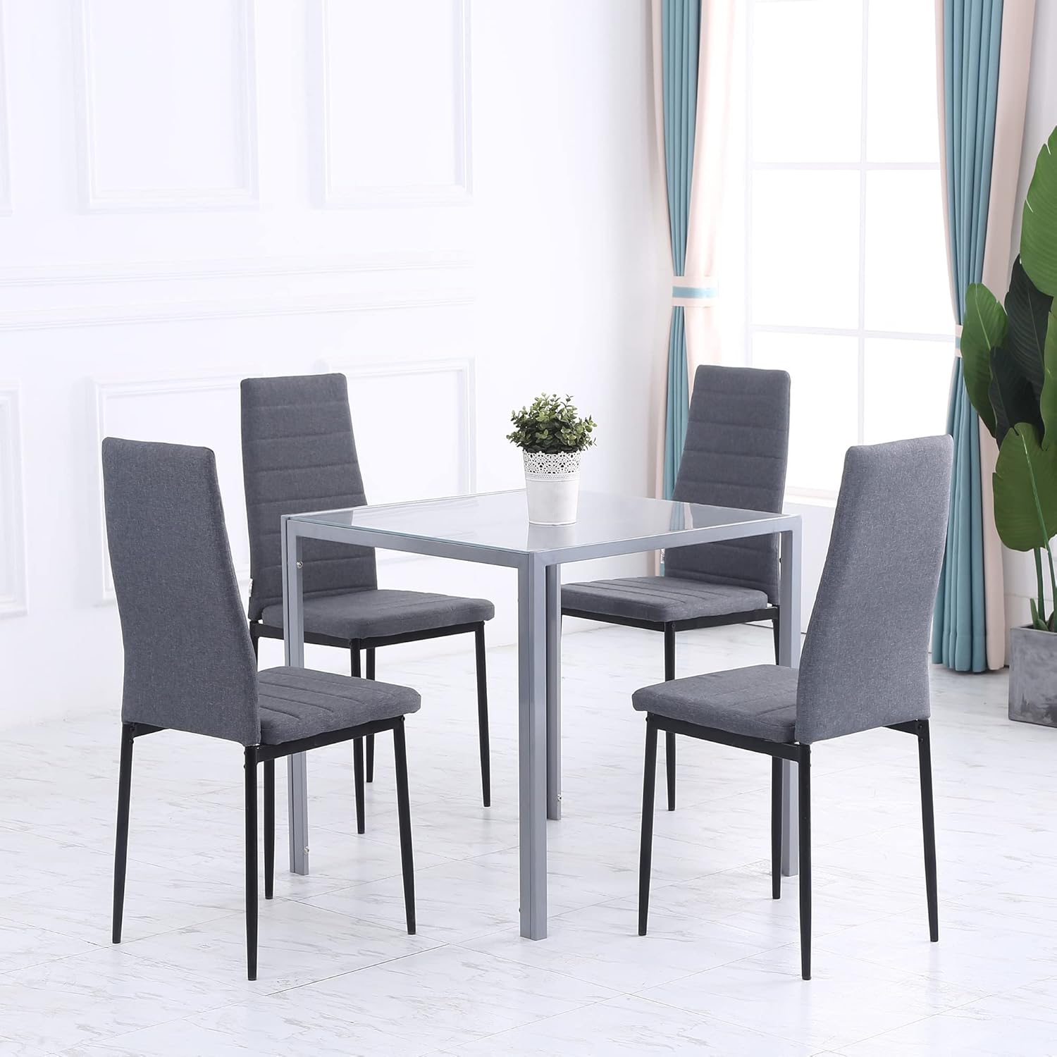 Thumbnail 1 de HOMCOM Table à Manger Carrée 75 cm – Verre trempé et piètement métal pour 2–4 personnes