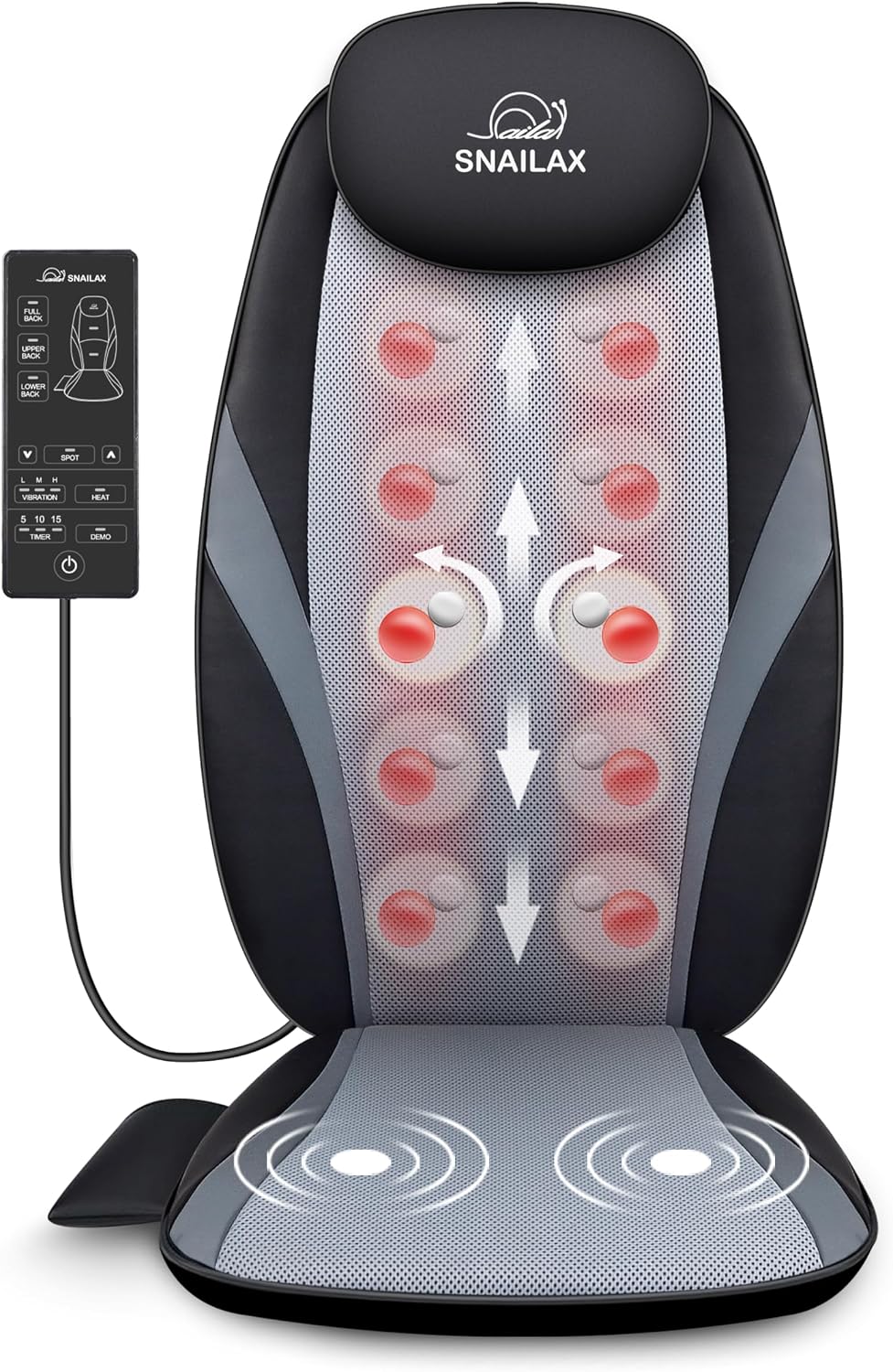 Detalle de Snailax Shiatsu Massagesitzauflage – Rückenmassage mit Wärme & Vibrationsfunktion