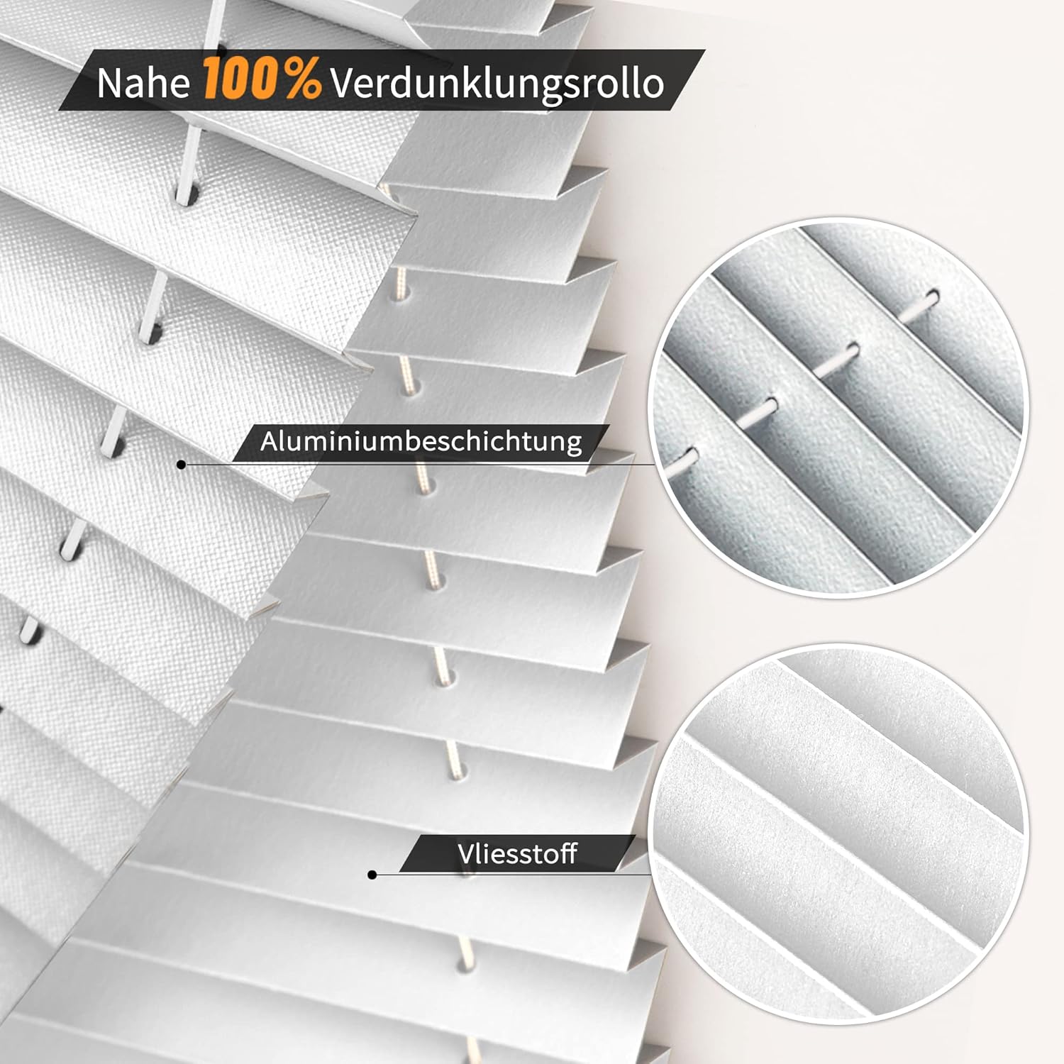 Thumbnail 1 de HOMEDEMO Thermo Plissee-Rollo Klemmfix ohne Bohren 75x130 cm, weiß – 100% lichtundurchlässig