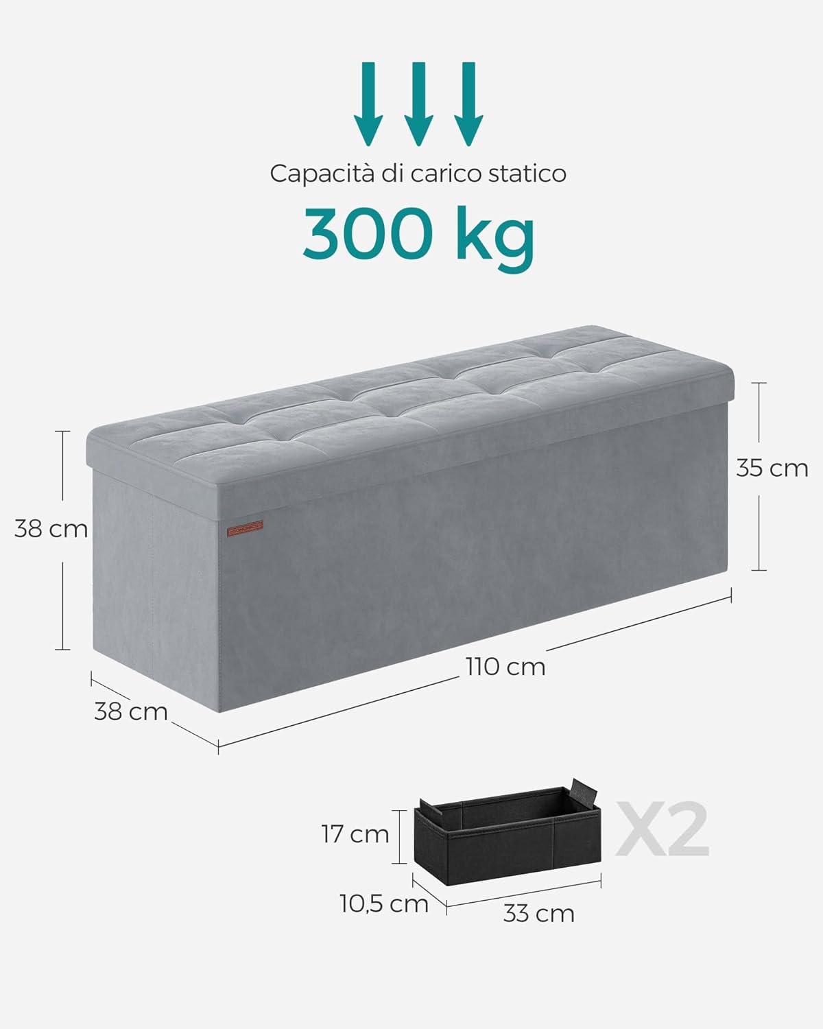 Thumbnail 2 de SONGMICS Cassapanca Pouf Contenitore LSF277G02: poggiapiedi pieghevole con contenitore da 131 L