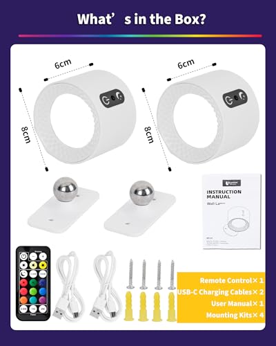 Thumbnail 8 de LuminexDesigns 2 Apliques de Pared LED Inalámbricos Recargables: Luz RGB 7 Colores, Control Táctil y Mando a Distancia