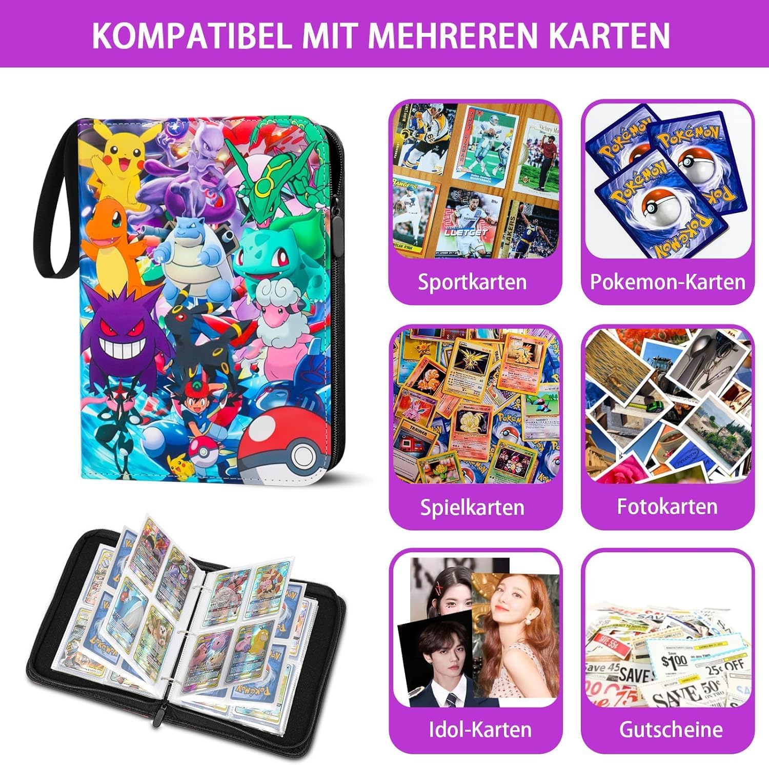 Thumbnail 1 de Sammelkarten Album für Pokémon‑Karten, 400 Karten 📚
