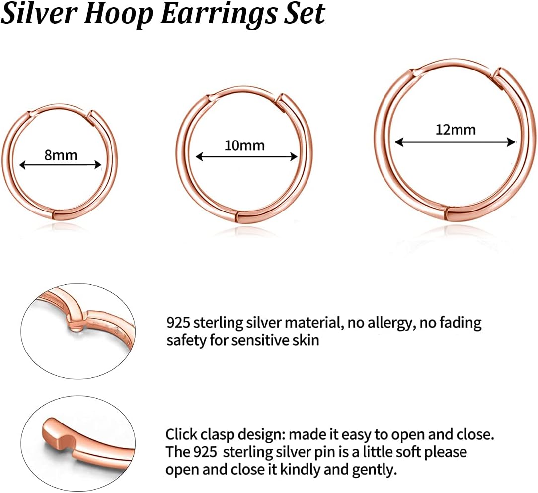 Thumbnail 1 de Hasnsofie Silber Creolen Set – 3 Paare 10/12/14 mm, 925 Sterling Silber, rosegold veredelt, hypoallergen