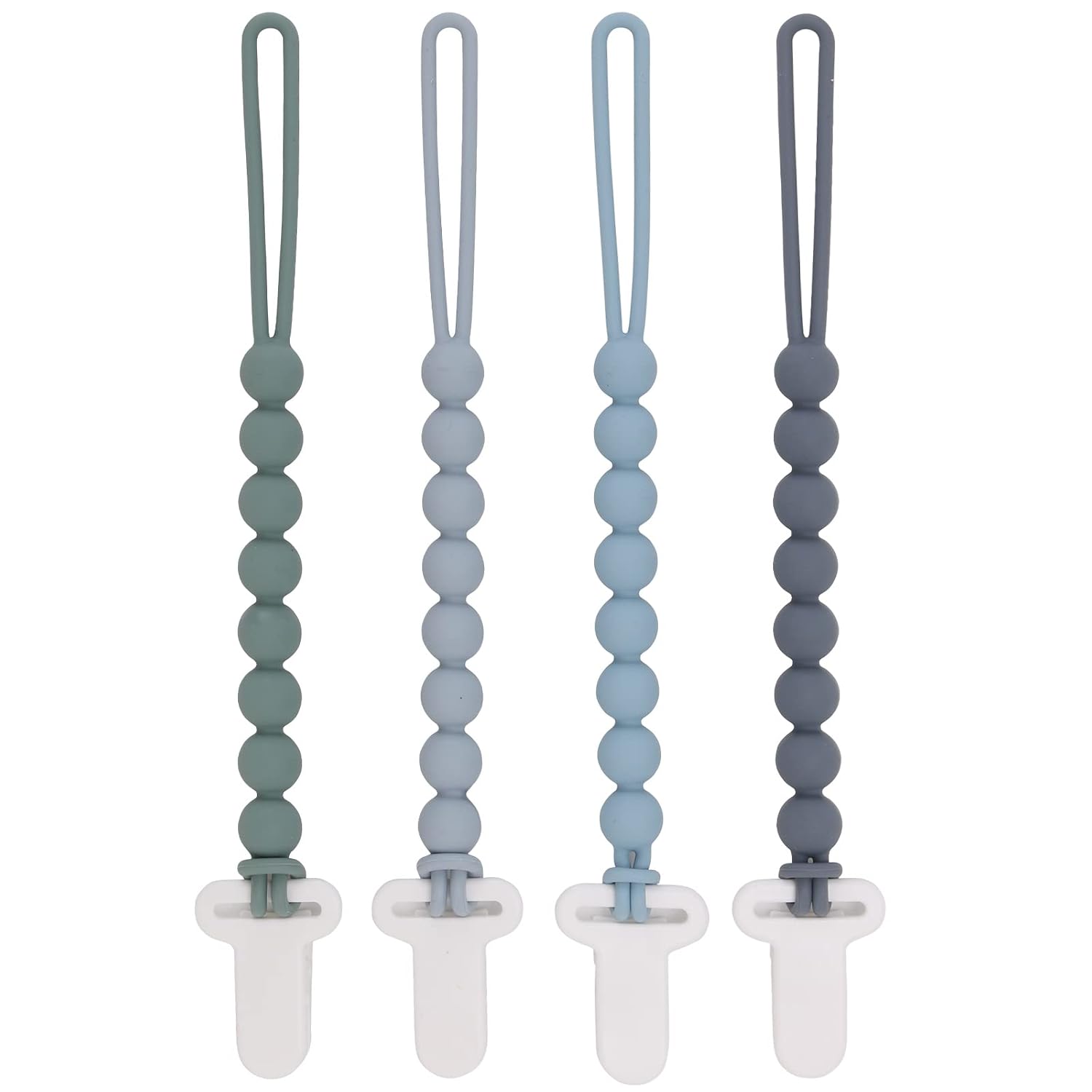 Slotic B007A1 Silicone Pacifier Clips, 4-Pack with One-Piece Beads, Gray