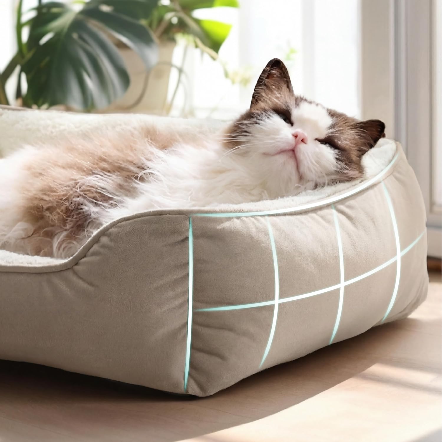 Detalle de Bedsure Cat beds for Indoor Cats – 51x41 cm Washable Rectangle Bed with Anti-Slip Bottom (Camel)