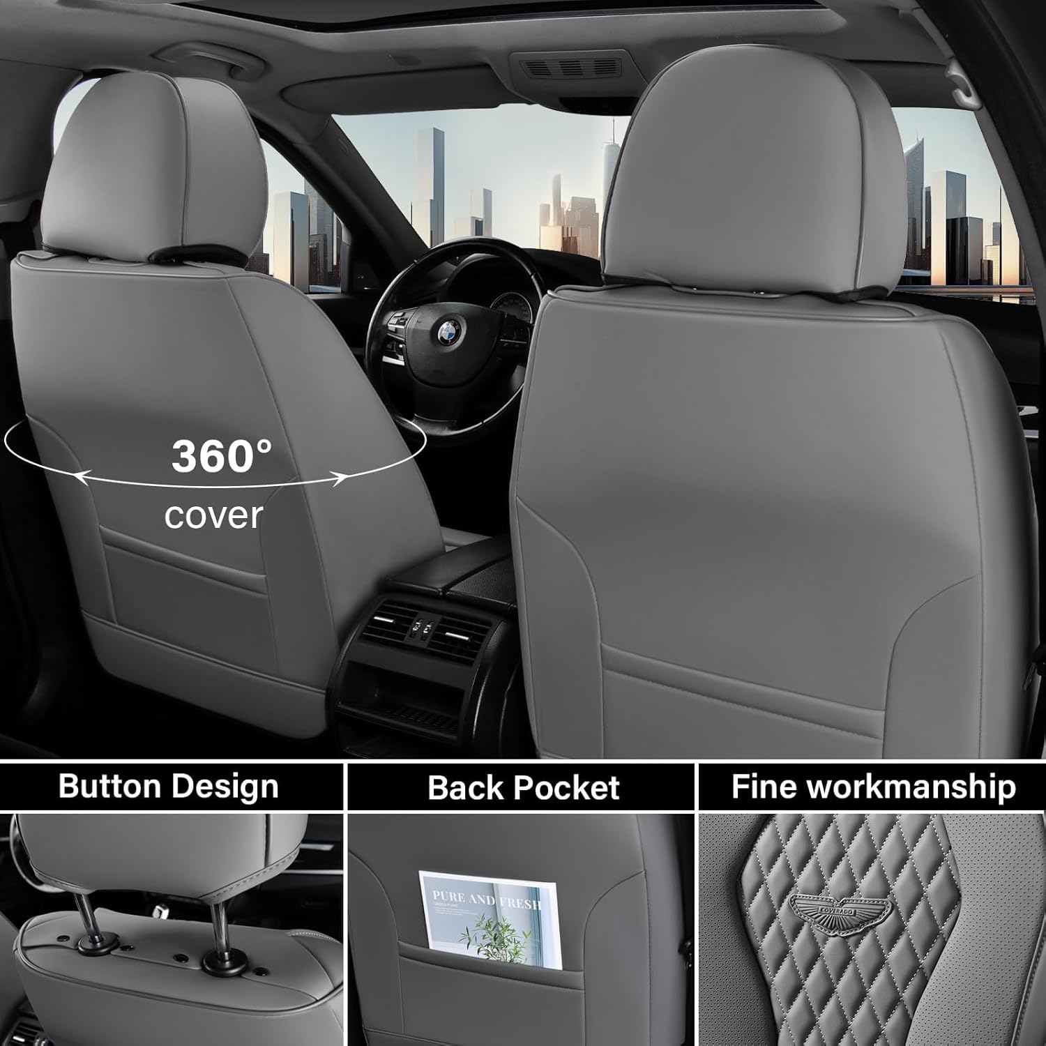 Thumbnail 4 de Coverado Full Set Car Seat Covers in Gray — Universal Fit, Waterproof, Front & Rear