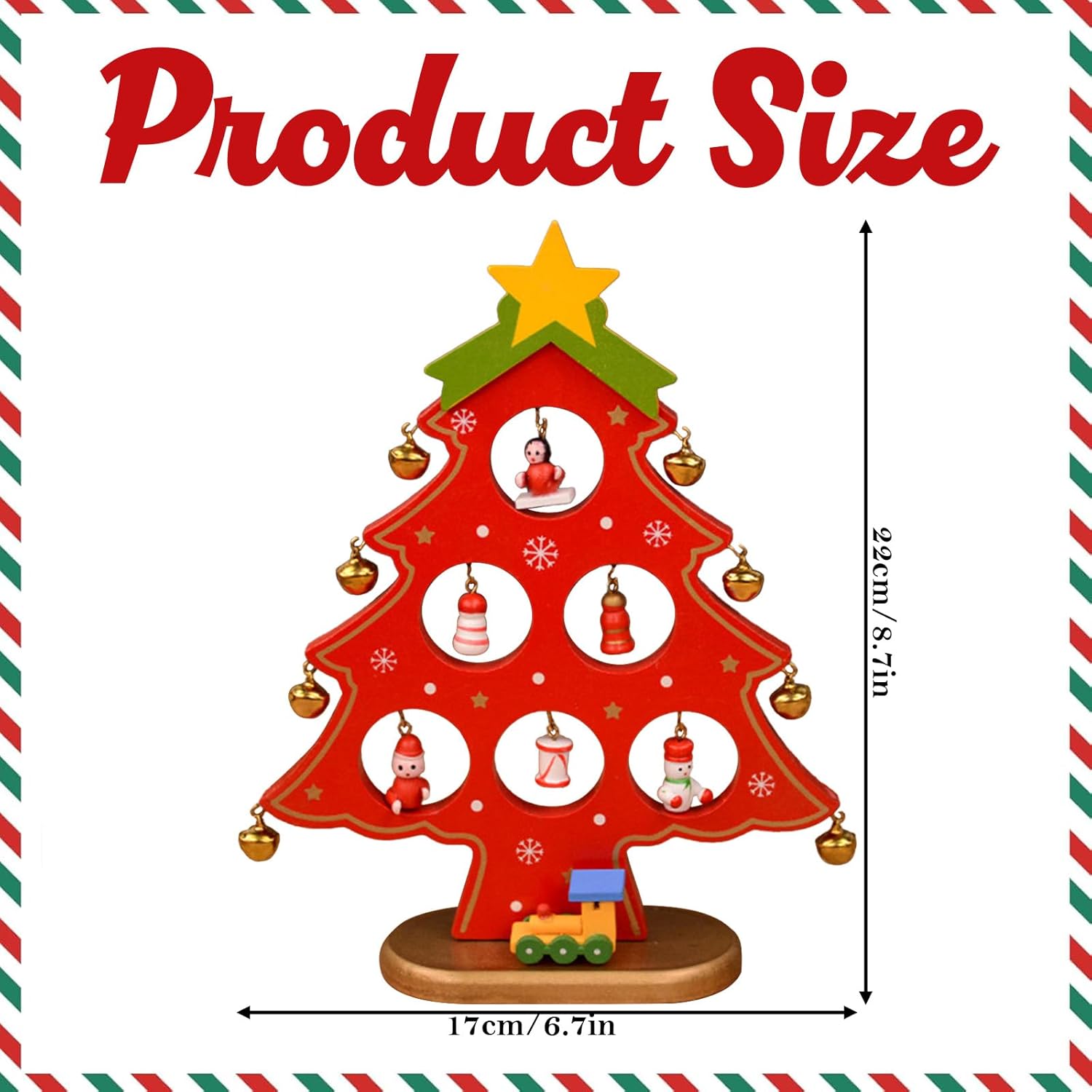 Detalle 2 de MOMAHUA Hölzerner Weihnachtsbaum Rot – DIY Mini Tischdeko aus Naturholz (6-teilig)