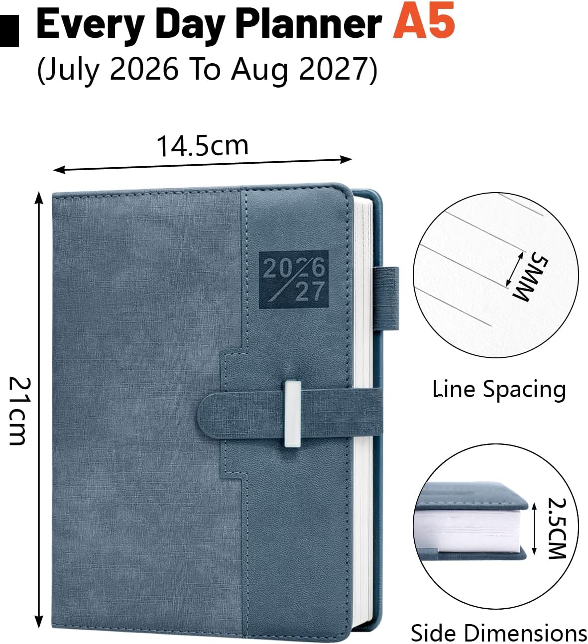Detalle de HW CASA Agenda Giornaliera 2026/2027 A5: diario multilingue con etichette mensili 3D