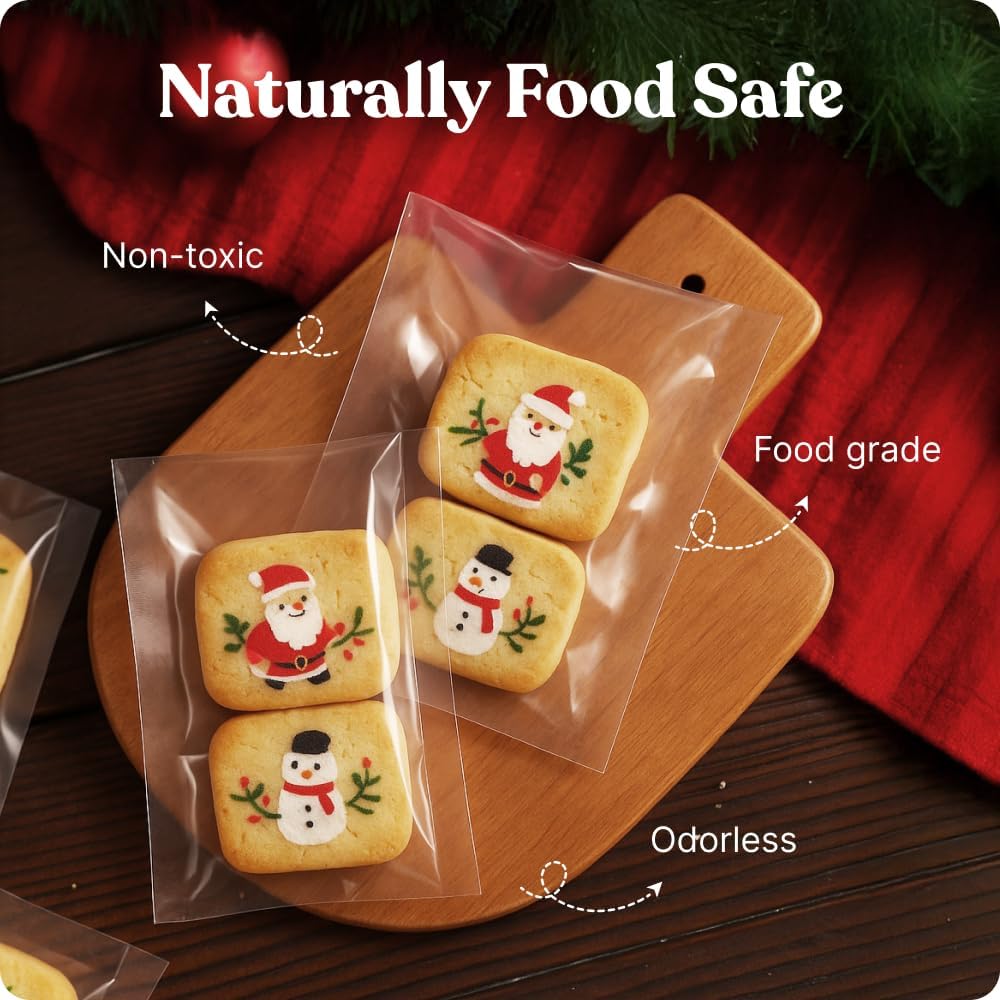 Detalle de 4" x 6" Clear Cookie Bags With Seal (200 Pack) – Self-Sealing Cellophane Bags for Bakery Packaging