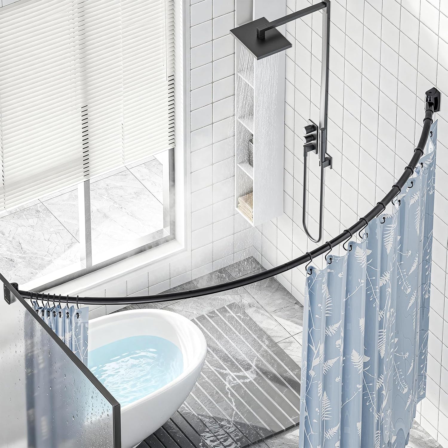 Thumbnail 3 de Abiglifty Curved Shower Curtain Rod (109–198cm) adjustable black rail – rust-resistant, drill-in style