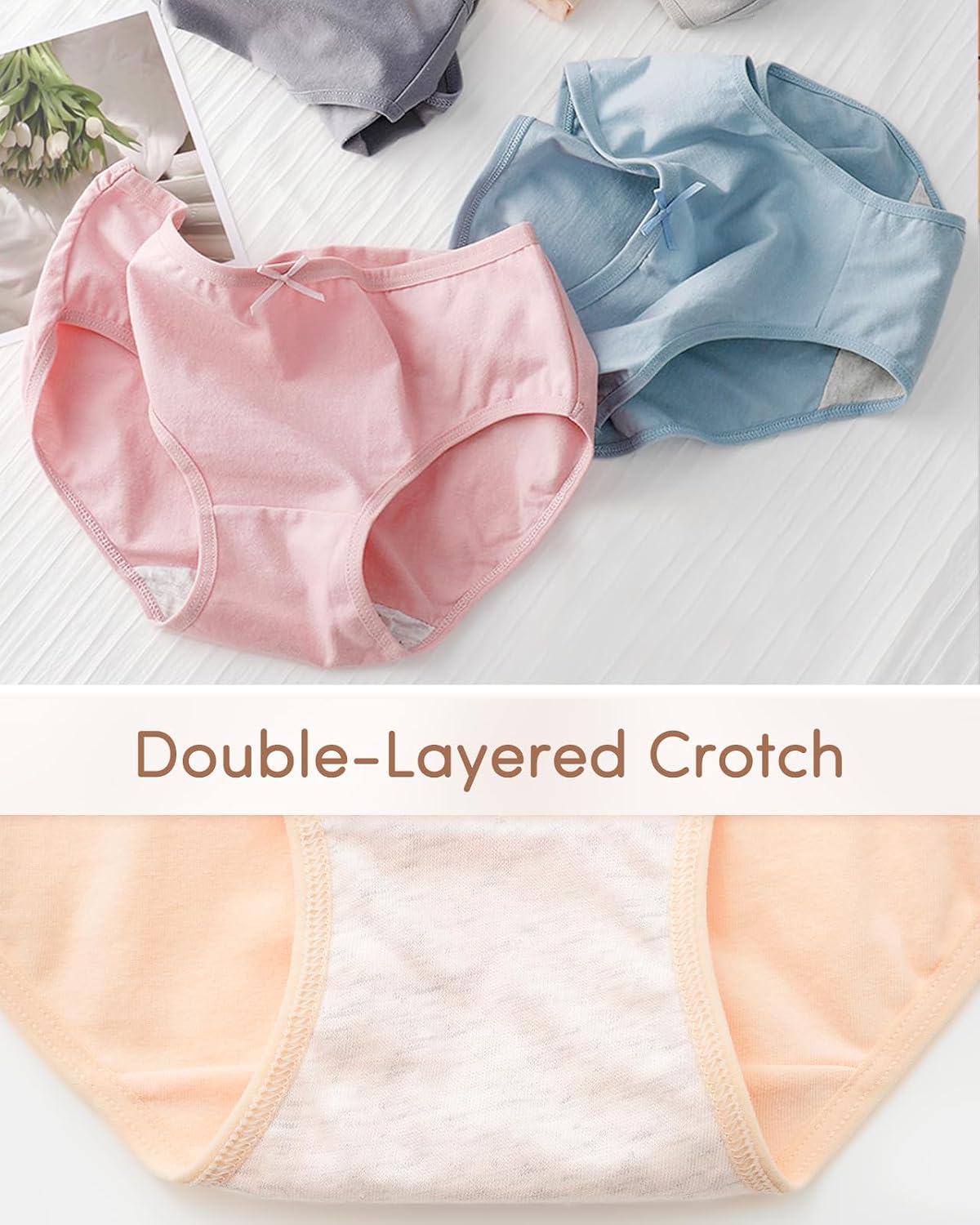 Detalle de Domee Mädchen-Slips 8er-Pack aus Baumwolle mit Elasthan (rosa, blau, weiß)